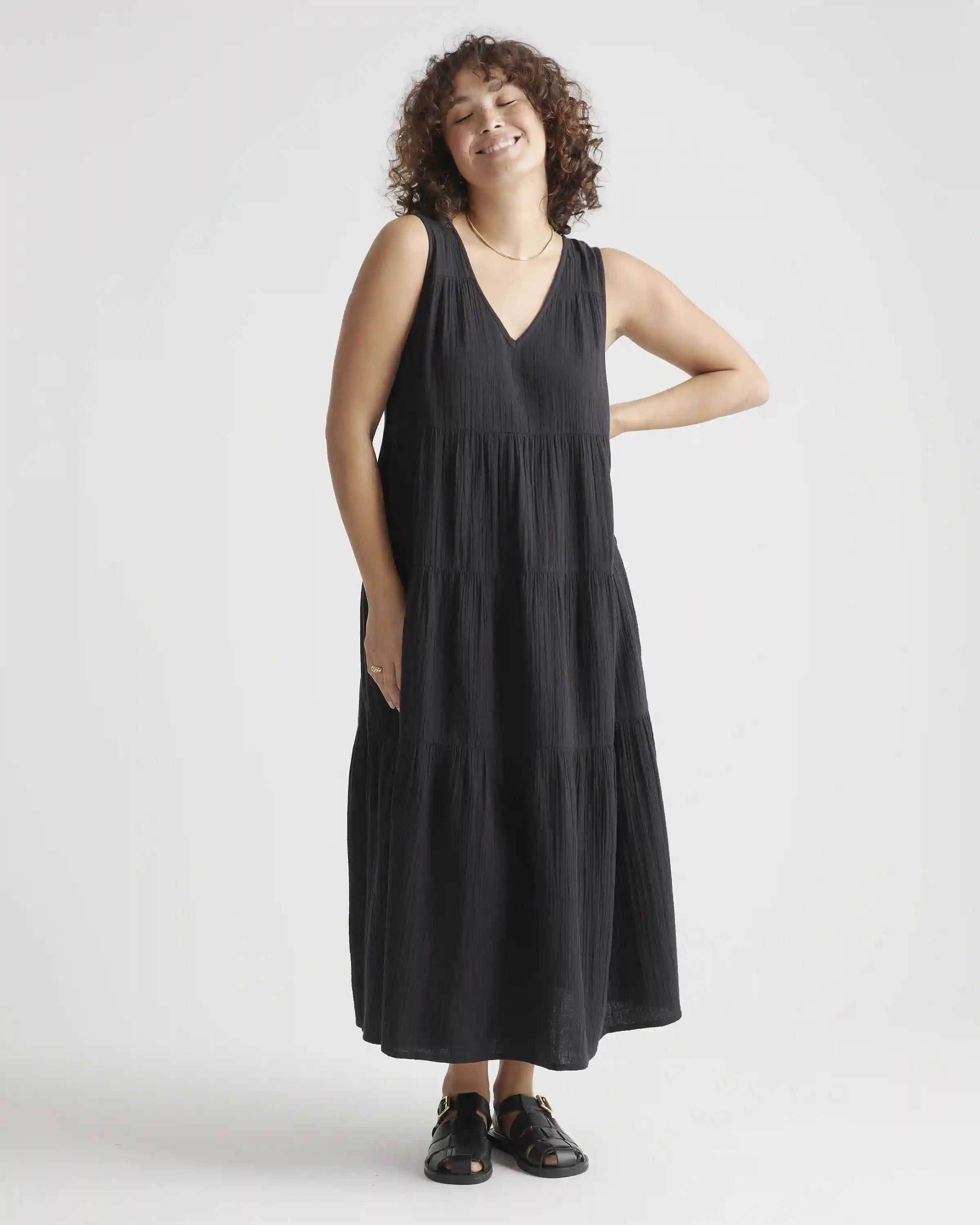 100% Organic Cotton Gauze Tiered Maxi Dress