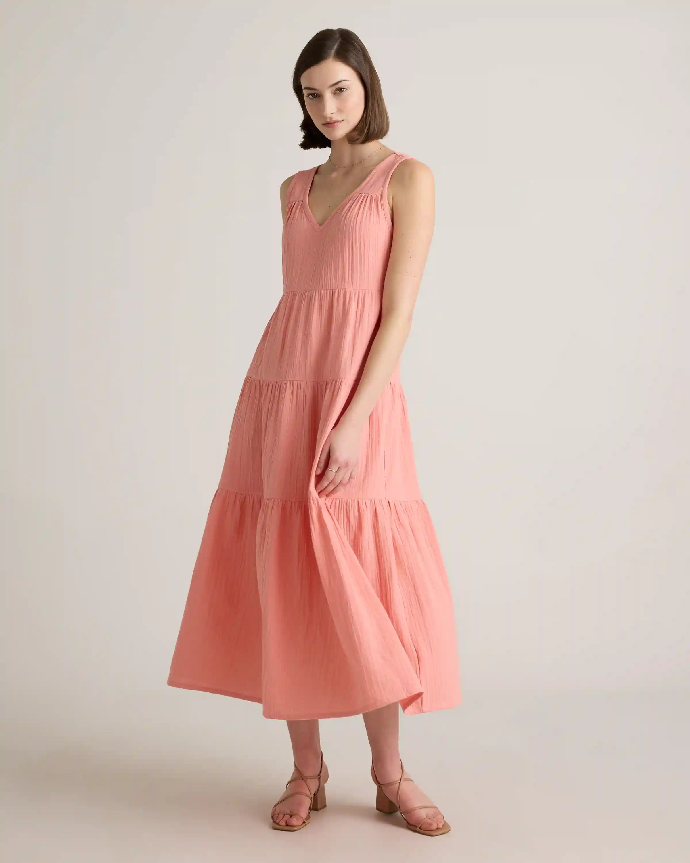 100% Organic Cotton Gauze Tiered Maxi Dress