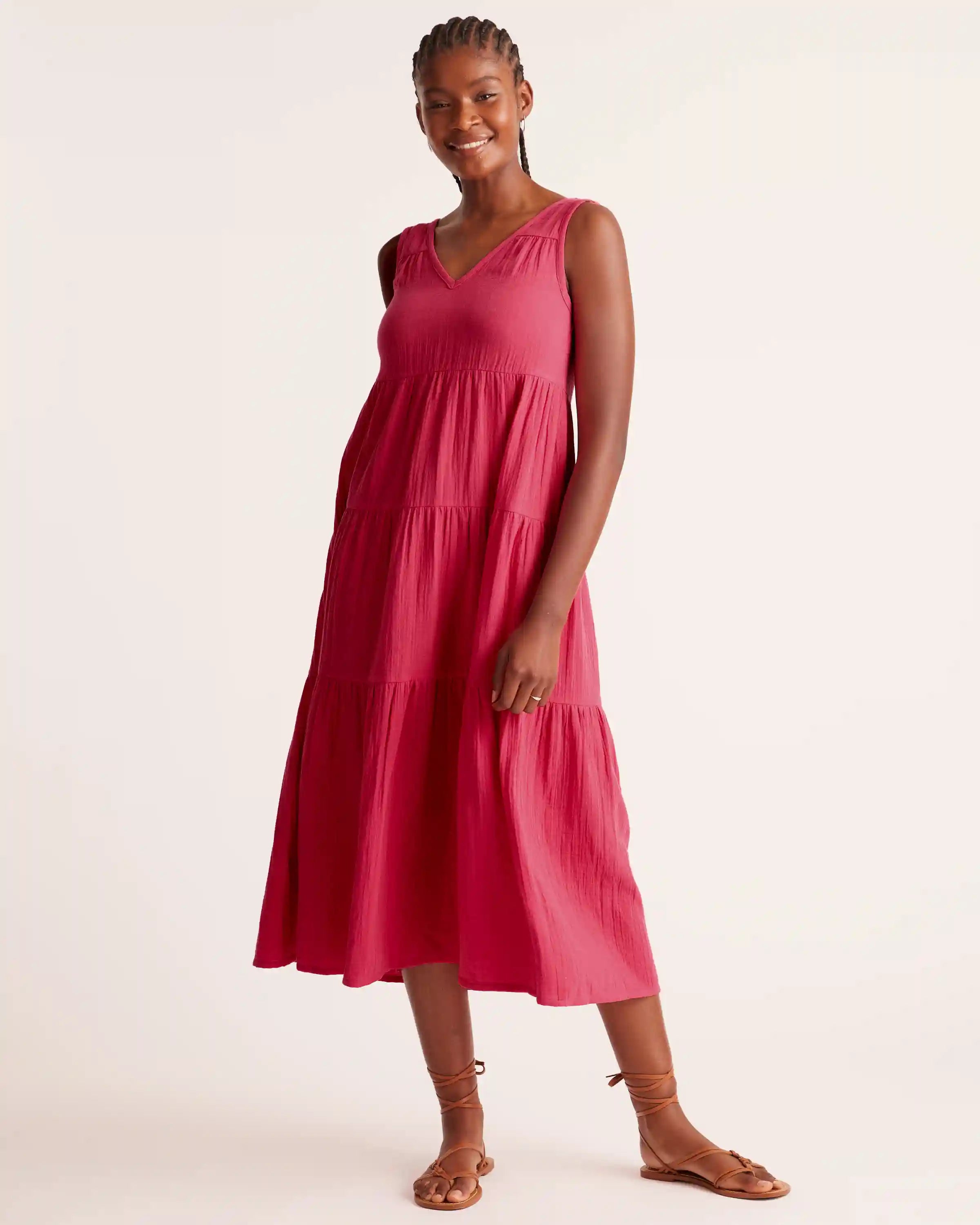 100% Organic Cotton Gauze Tiered Maxi Dress