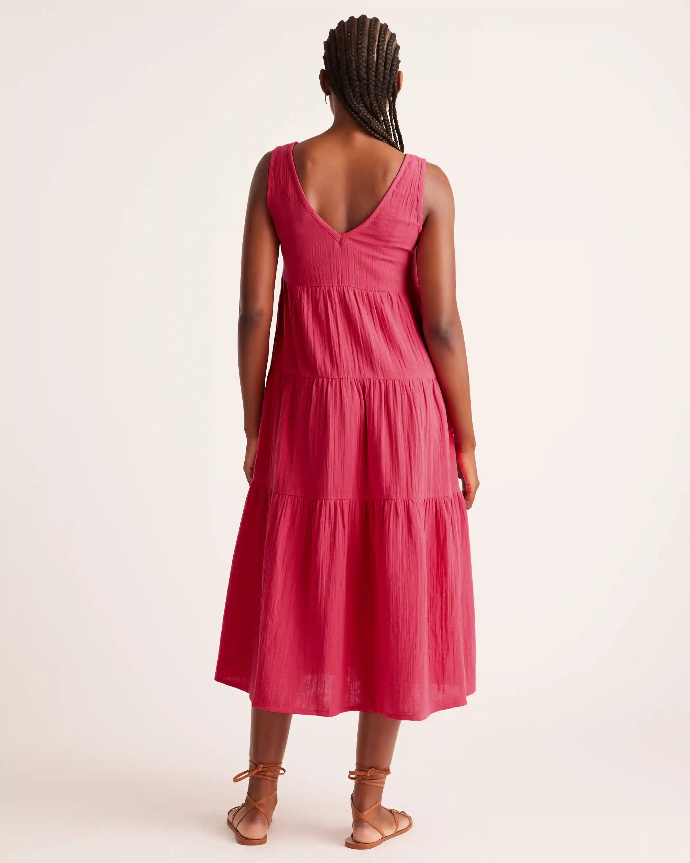 100% Organic Cotton Gauze Tiered Maxi Dress