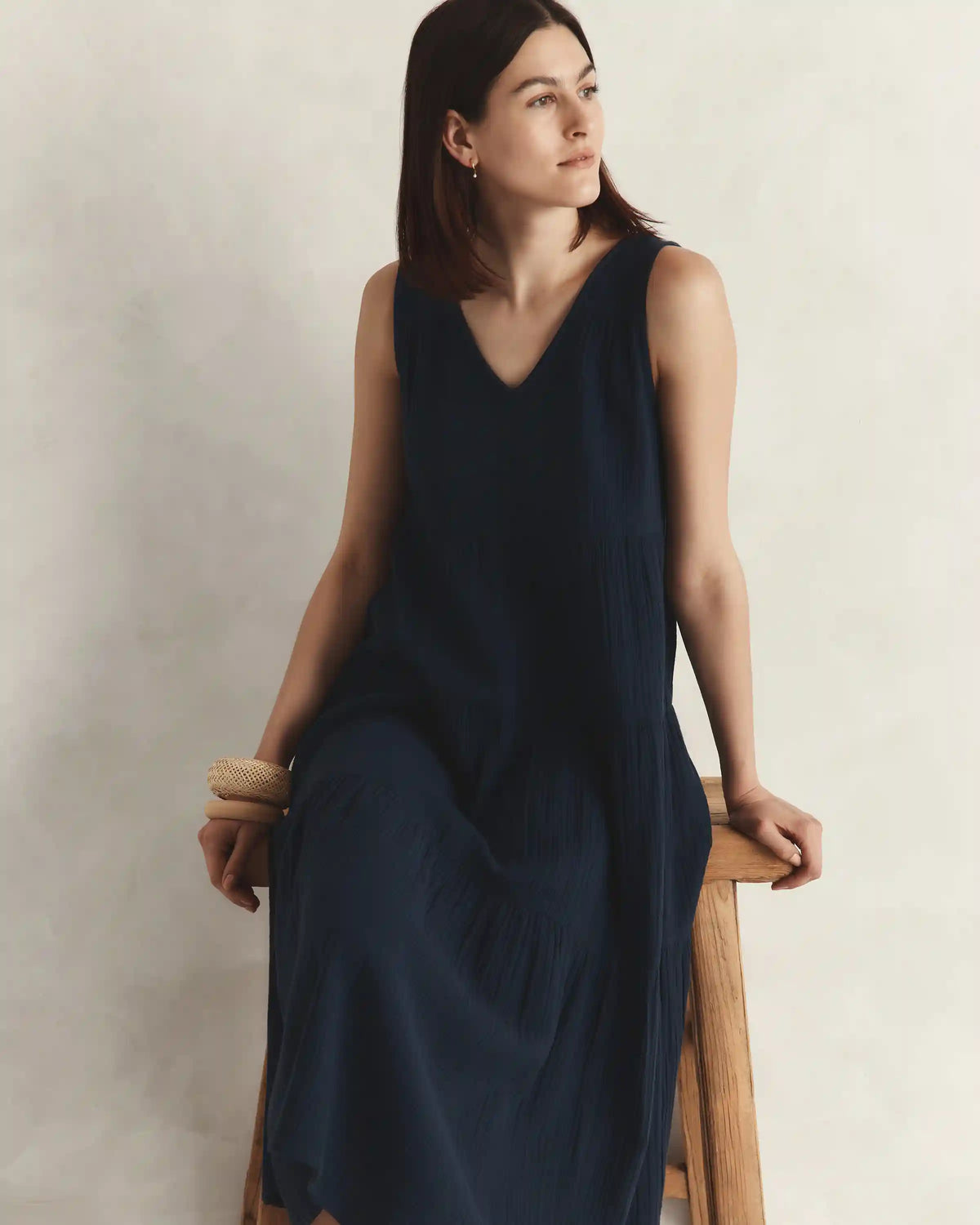 100% Organic Cotton Gauze Tiered Maxi Dress