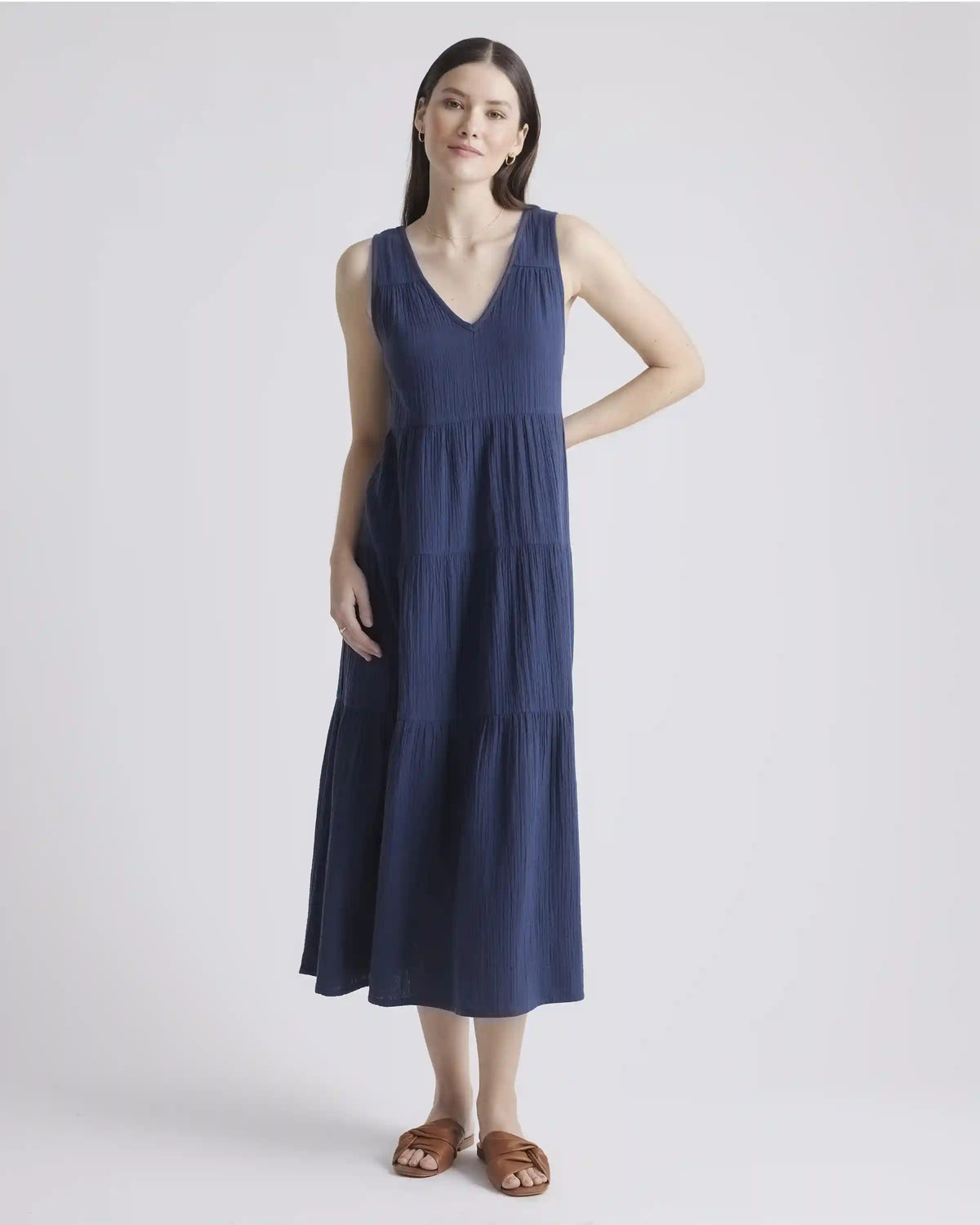 100% Organic Cotton Gauze Tiered Maxi Dress