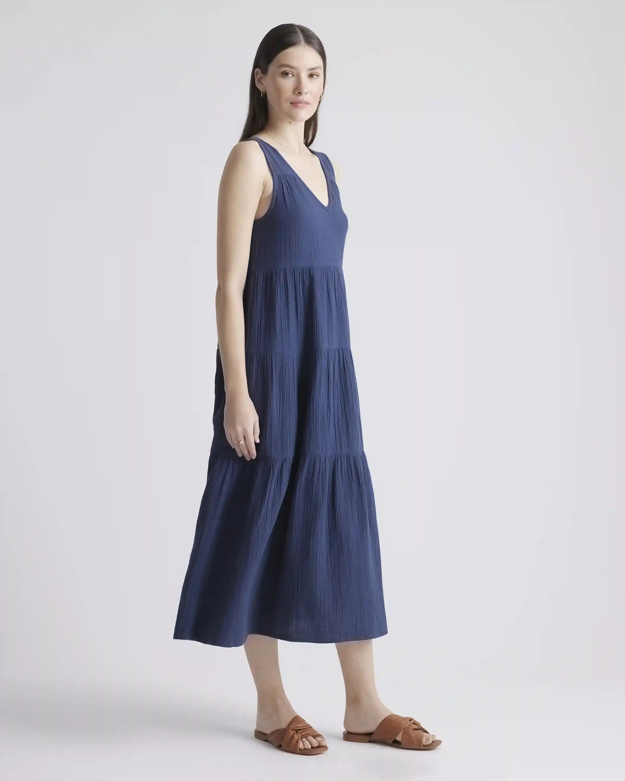 100% Organic Cotton Gauze Tiered Maxi Dress