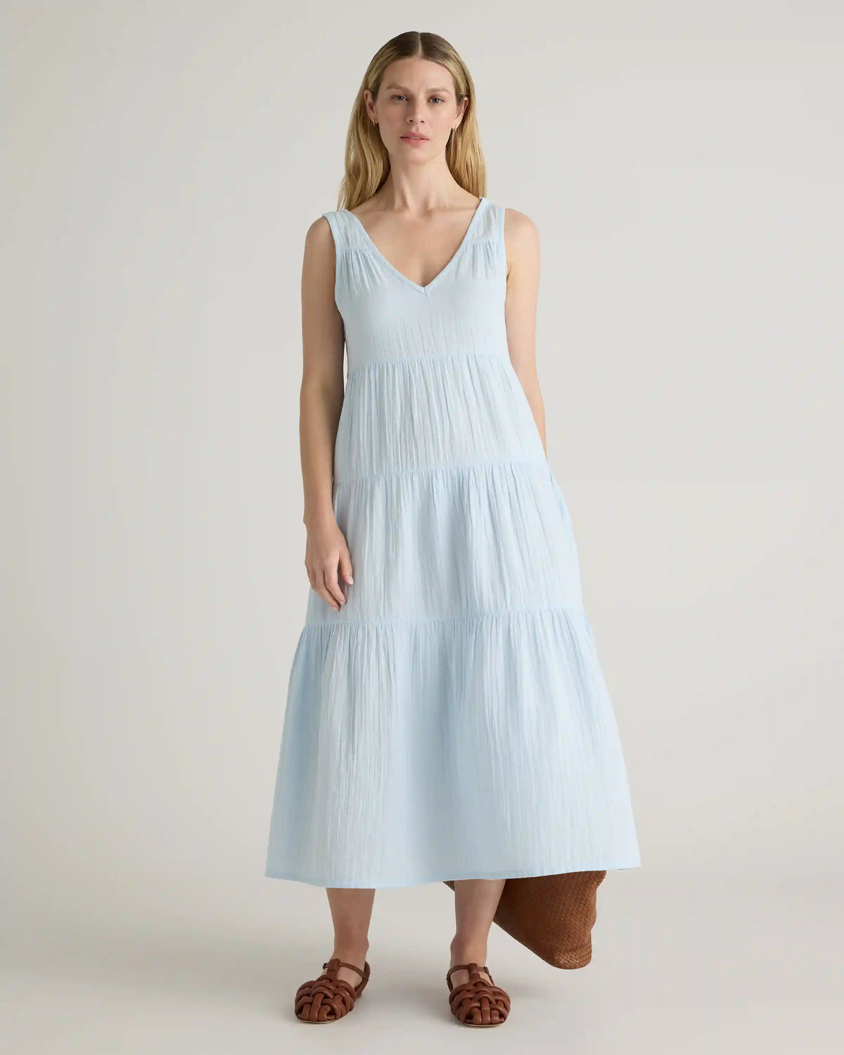 100% Organic Cotton Gauze Tiered Maxi Dress