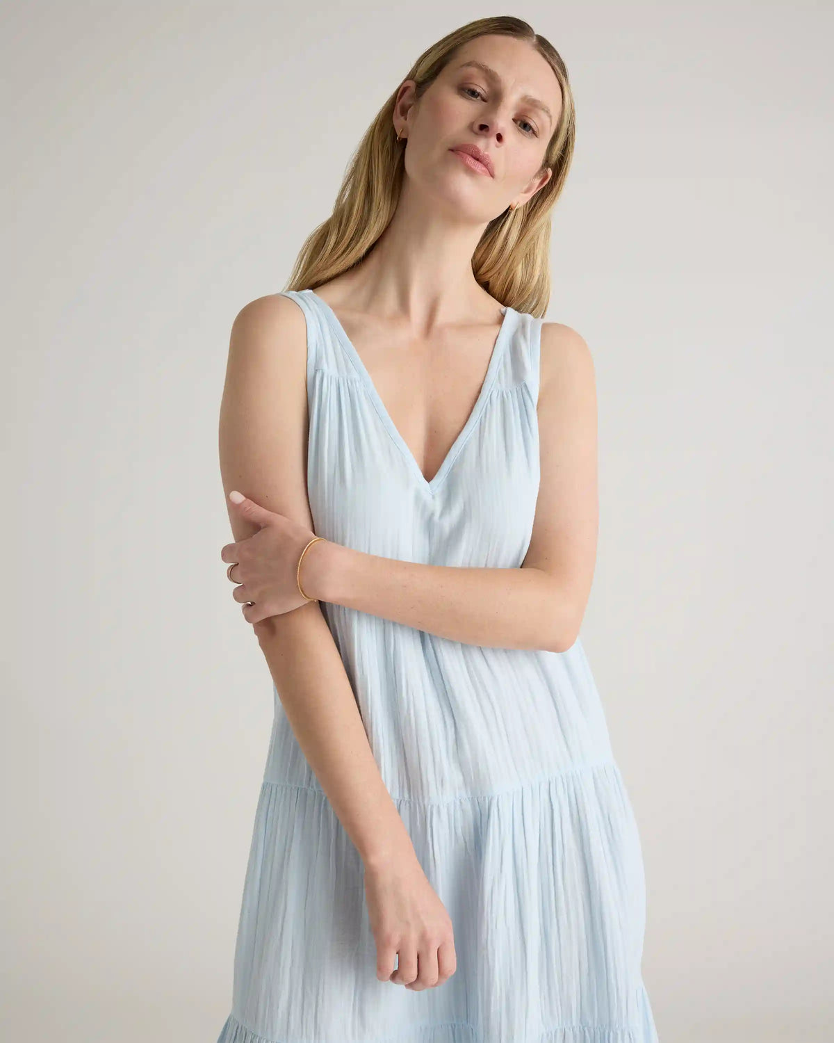 100% Organic Cotton Gauze Tiered Maxi Dress