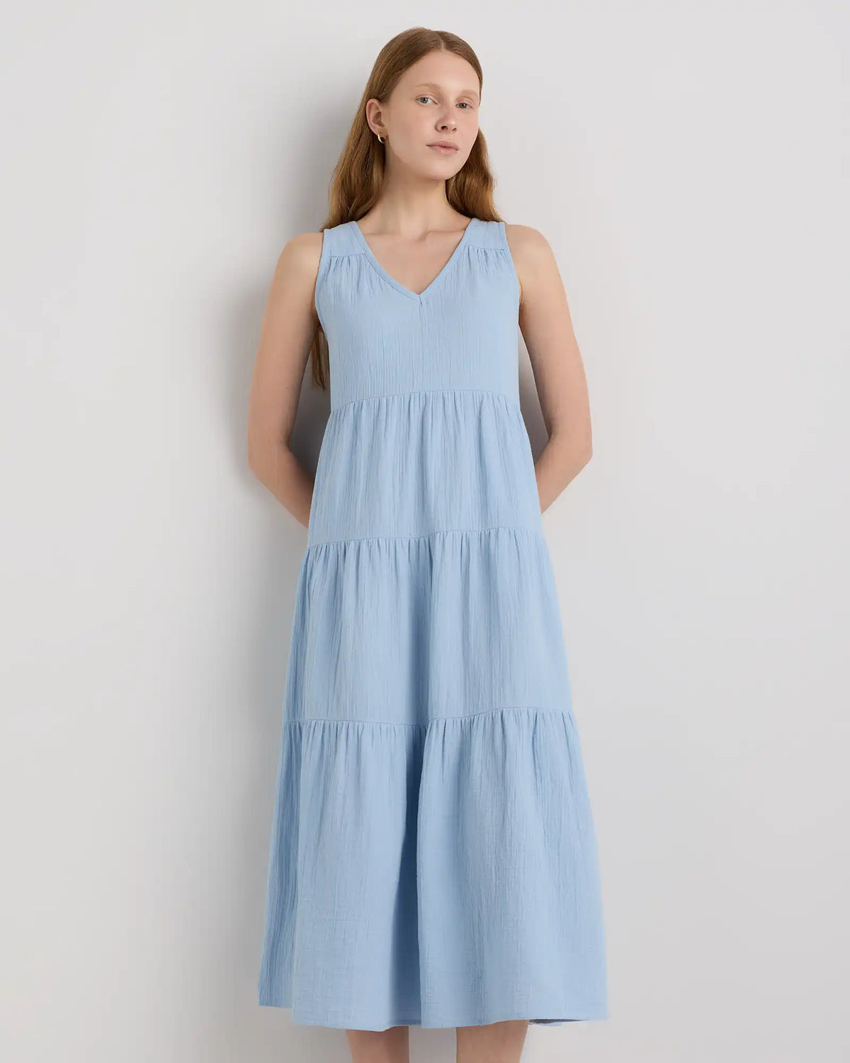 100% Organic Cotton Gauze Tiered Maxi Dress