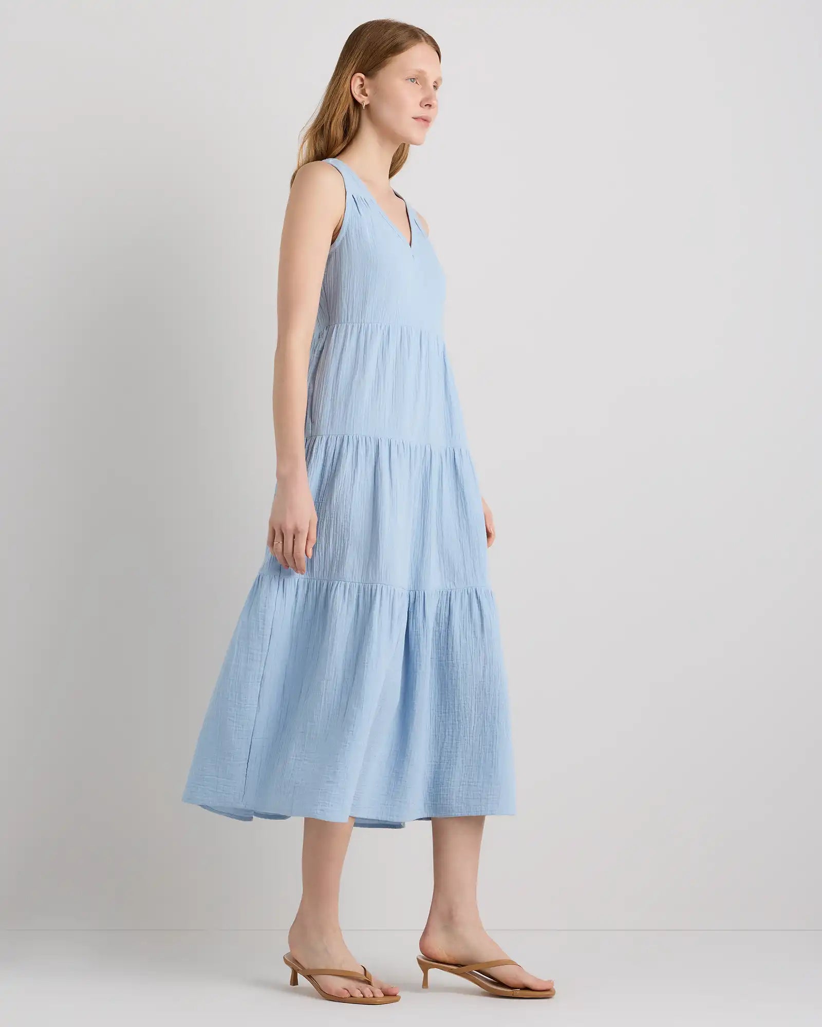 100% Organic Cotton Gauze Tiered Maxi Dress
