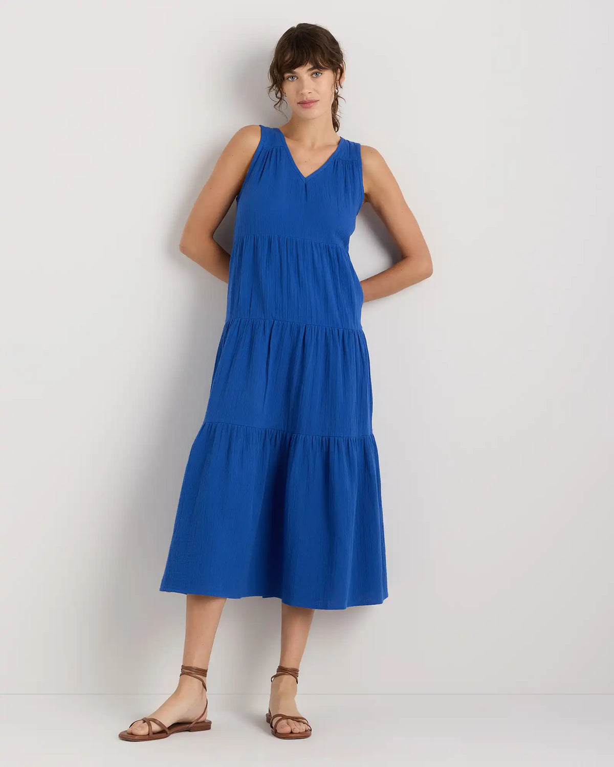 100% Organic Cotton Gauze Tiered Maxi Dress
