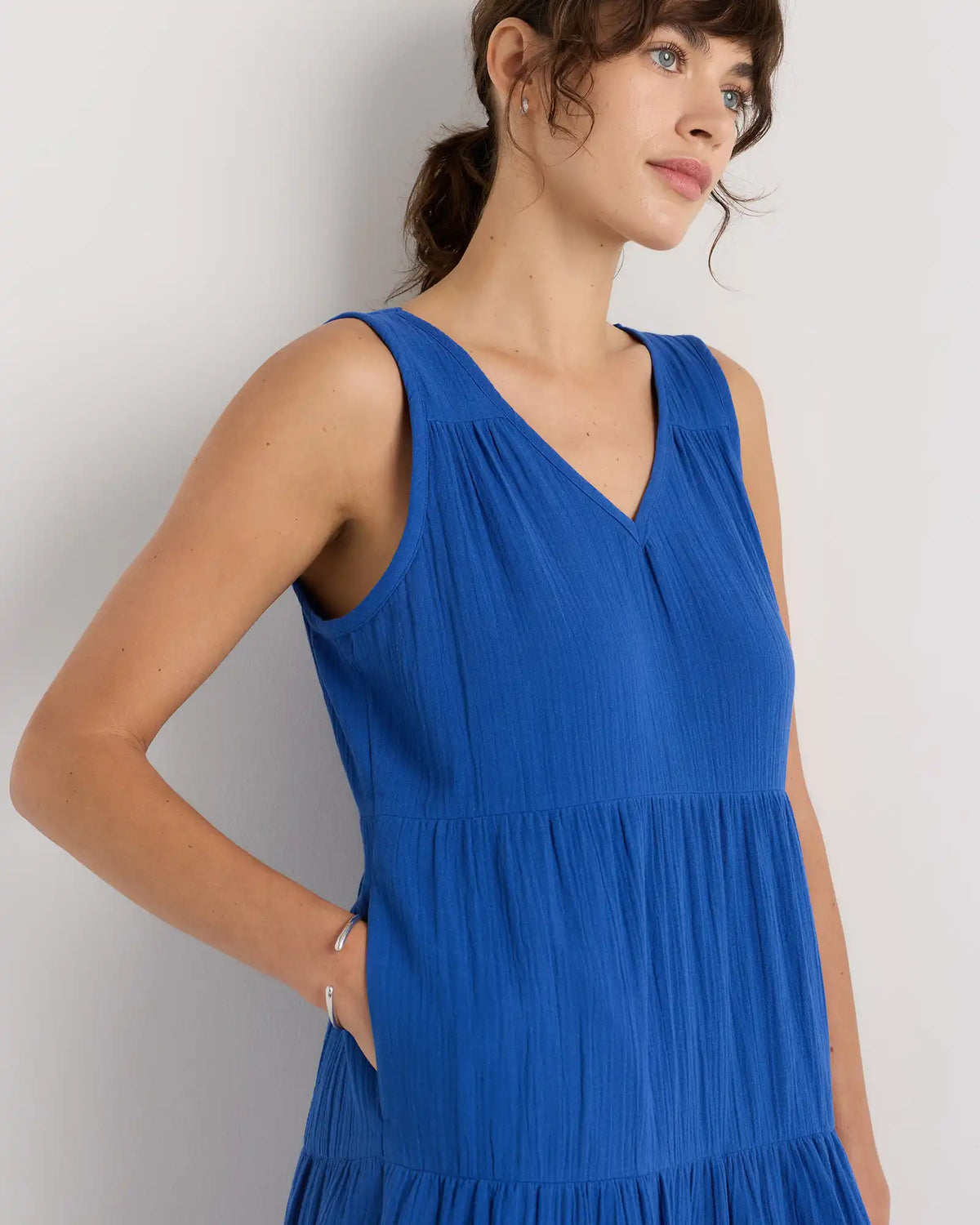 100% Organic Cotton Gauze Tiered Maxi Dress