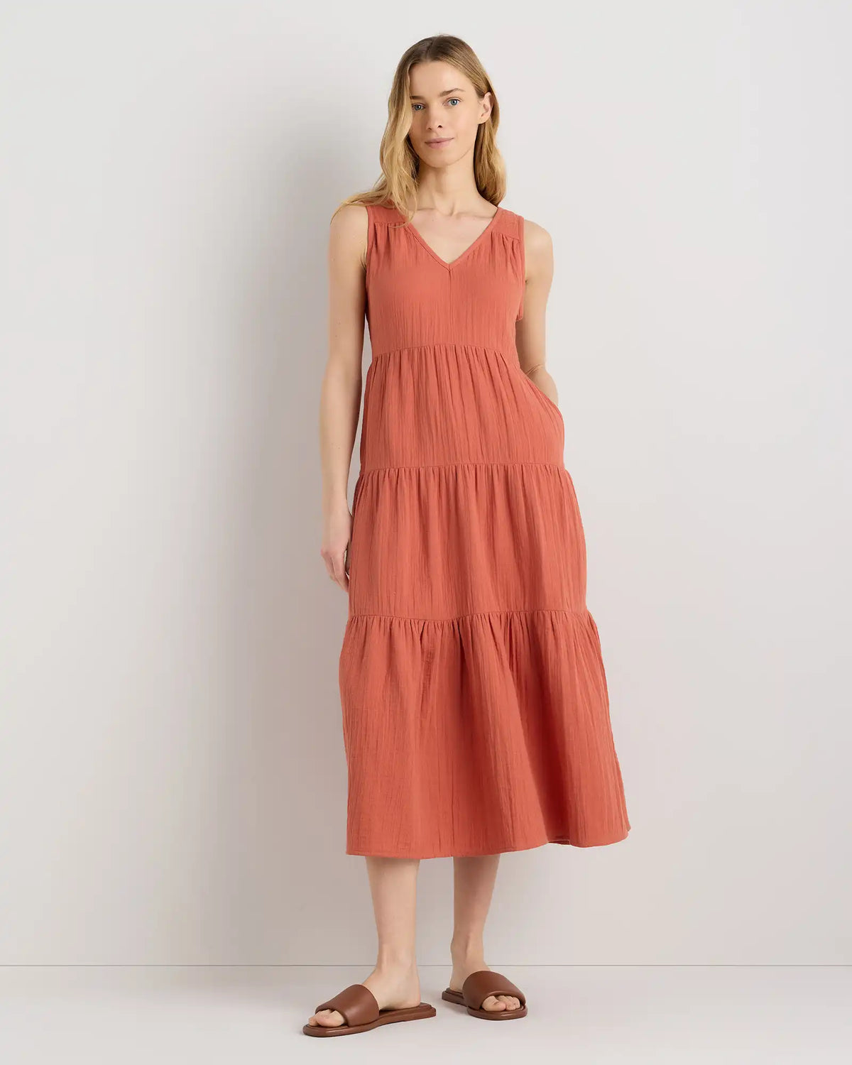 100% Organic Cotton Gauze Tiered Maxi Dress