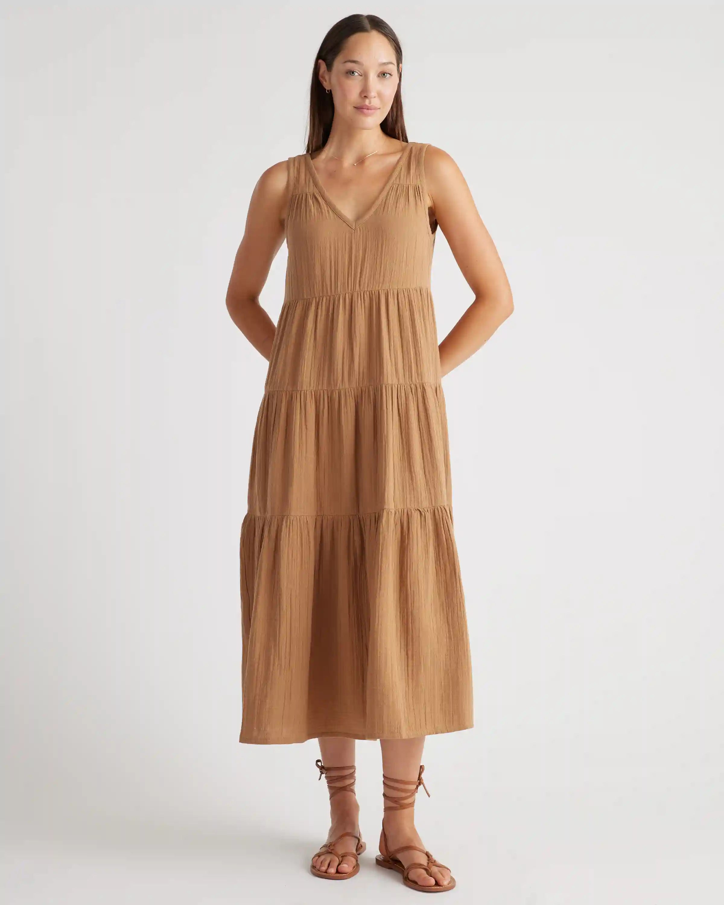 100% Organic Cotton Gauze Tiered Maxi Dress