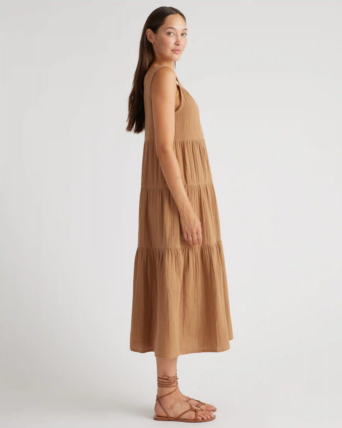 100% Organic Cotton Gauze Tiered Maxi Dress