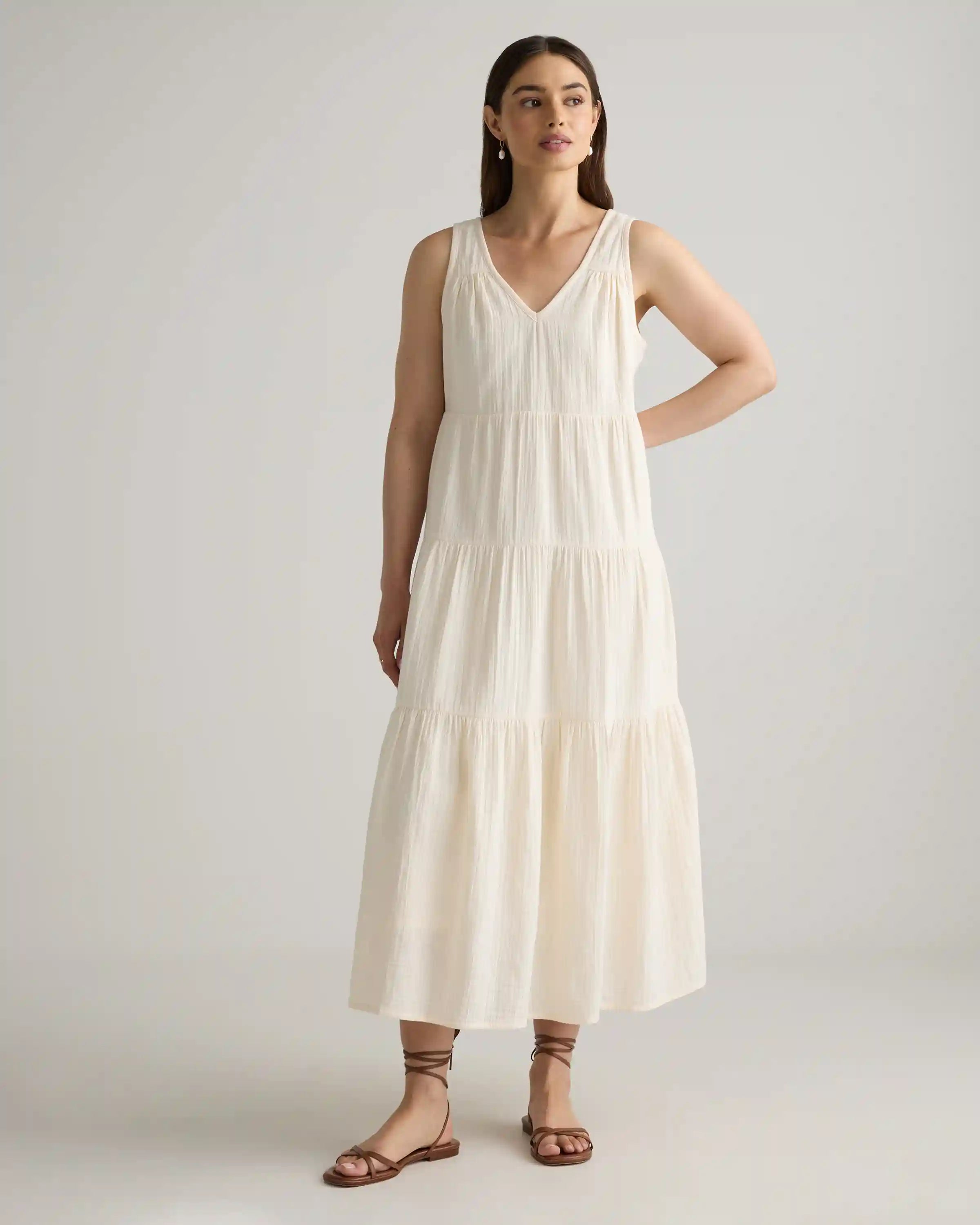 100% Organic Cotton Gauze Tiered Maxi Dress