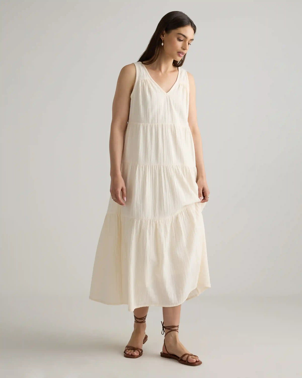 100% Organic Cotton Gauze Tiered Maxi Dress