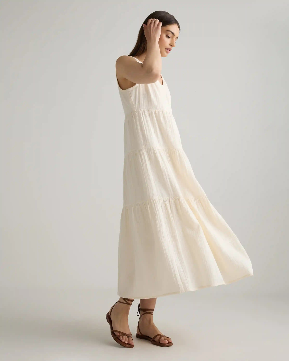 100% Organic Cotton Gauze Tiered Maxi Dress