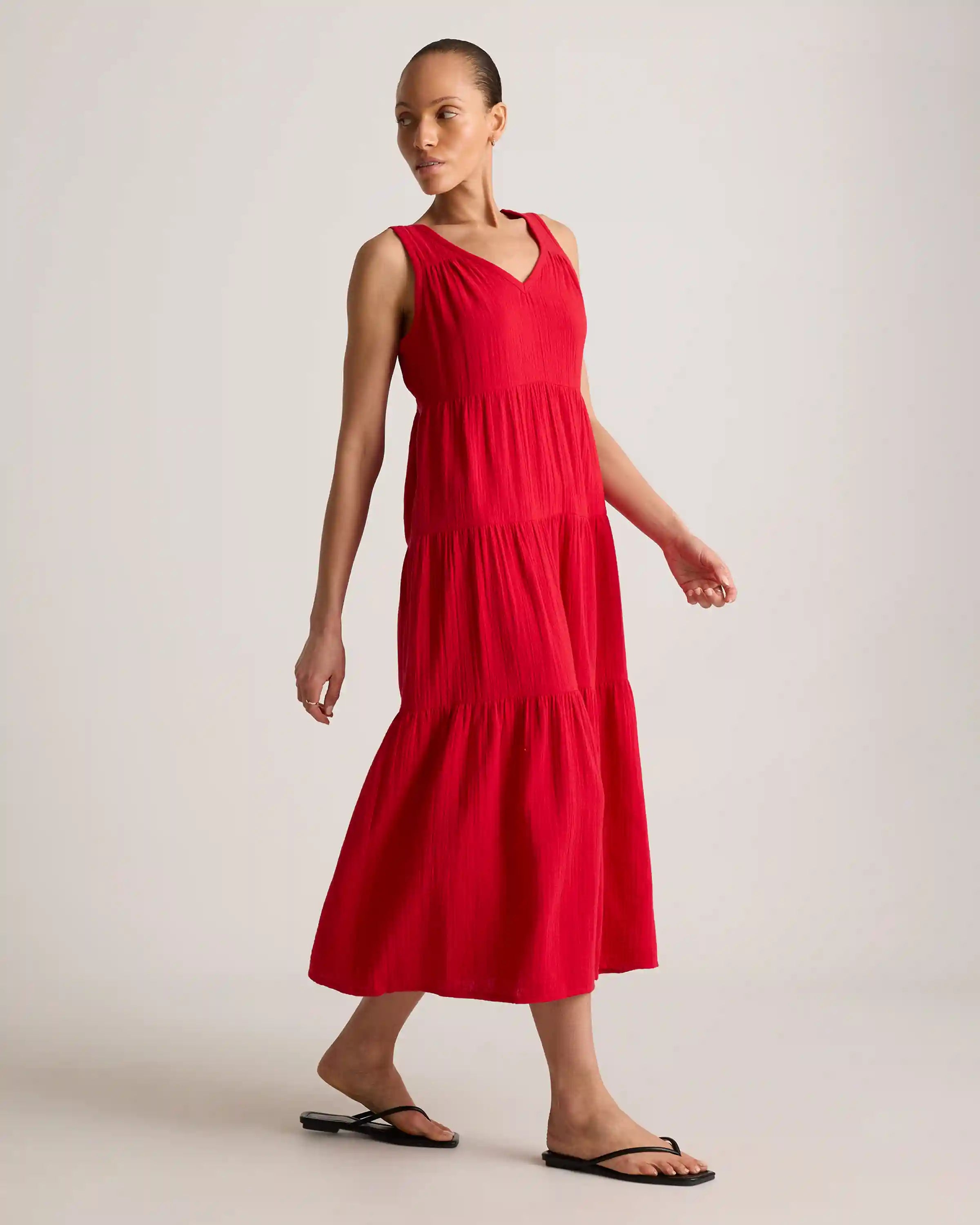 100% Organic Cotton Gauze Tiered Maxi Dress