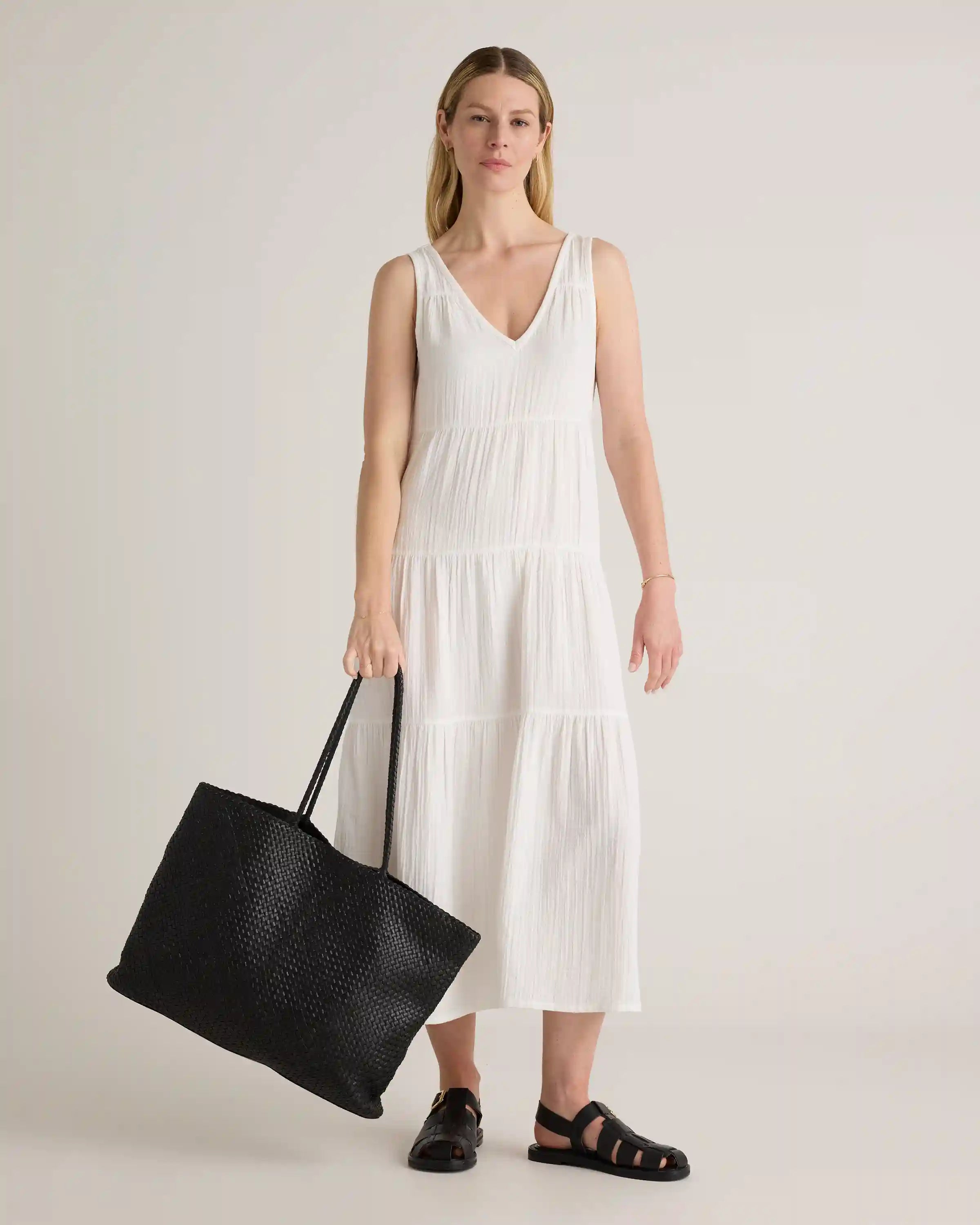 100% Organic Cotton Gauze Tiered Maxi Dress
