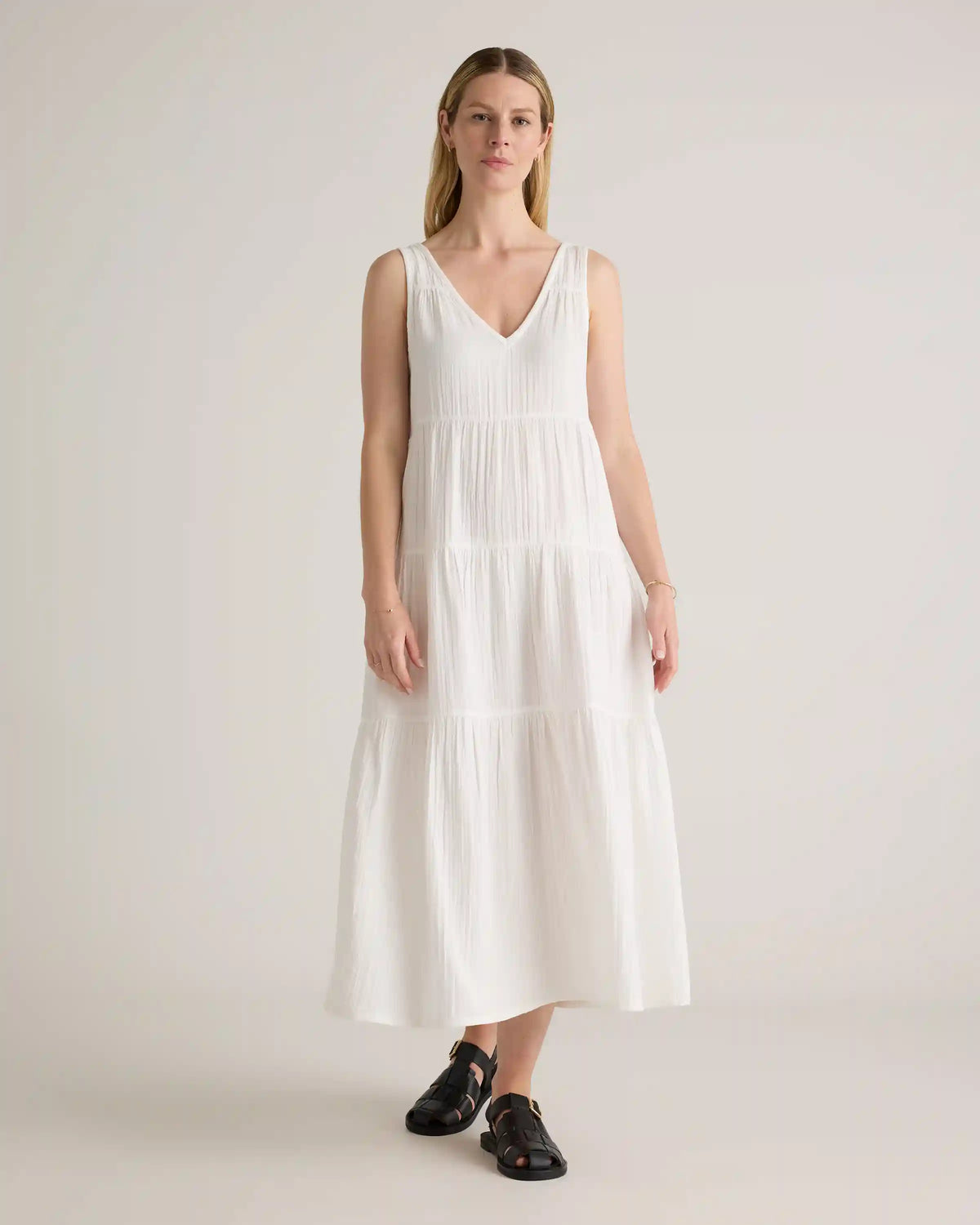 100% Organic Cotton Gauze Tiered Maxi Dress
