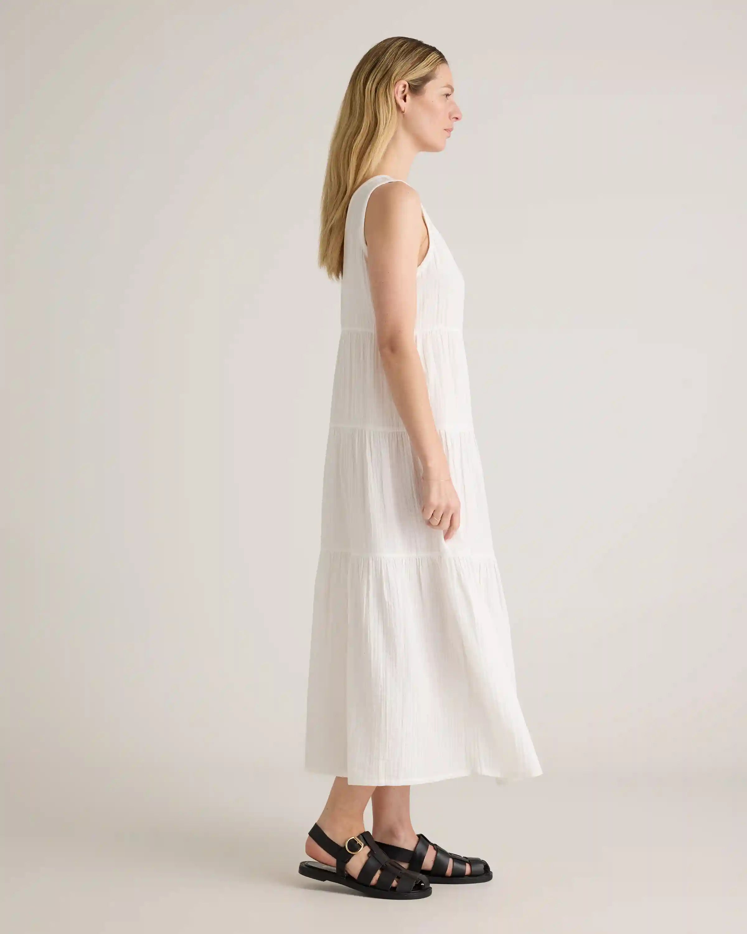 100% Organic Cotton Gauze Tiered Maxi Dress