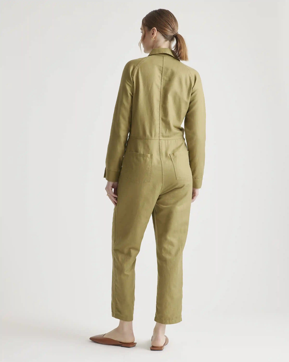 Cotton Linen Twill Long Sleeve Coverall Jumpsuit