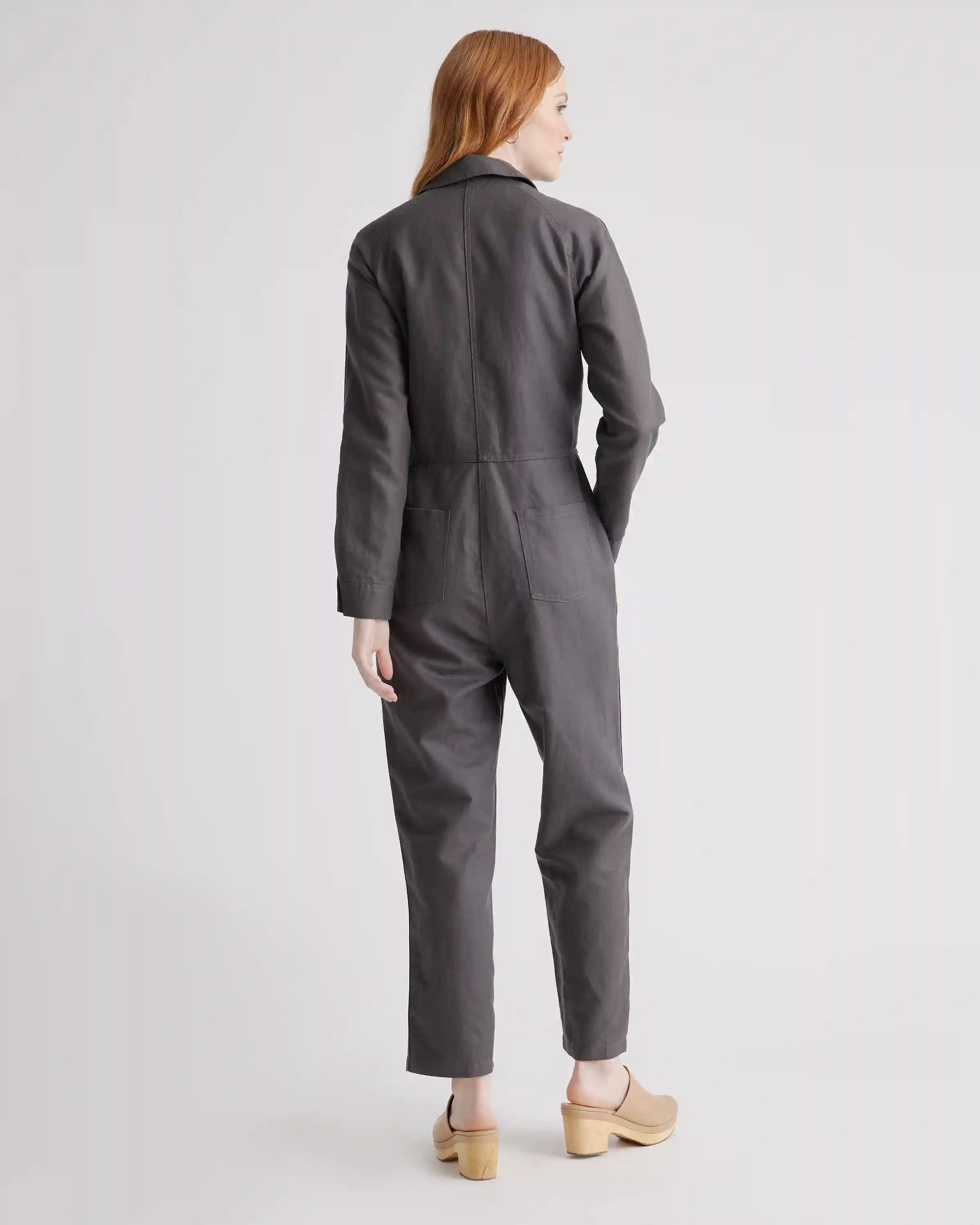 Cotton Linen Twill Long Sleeve Coverall Jumpsuit