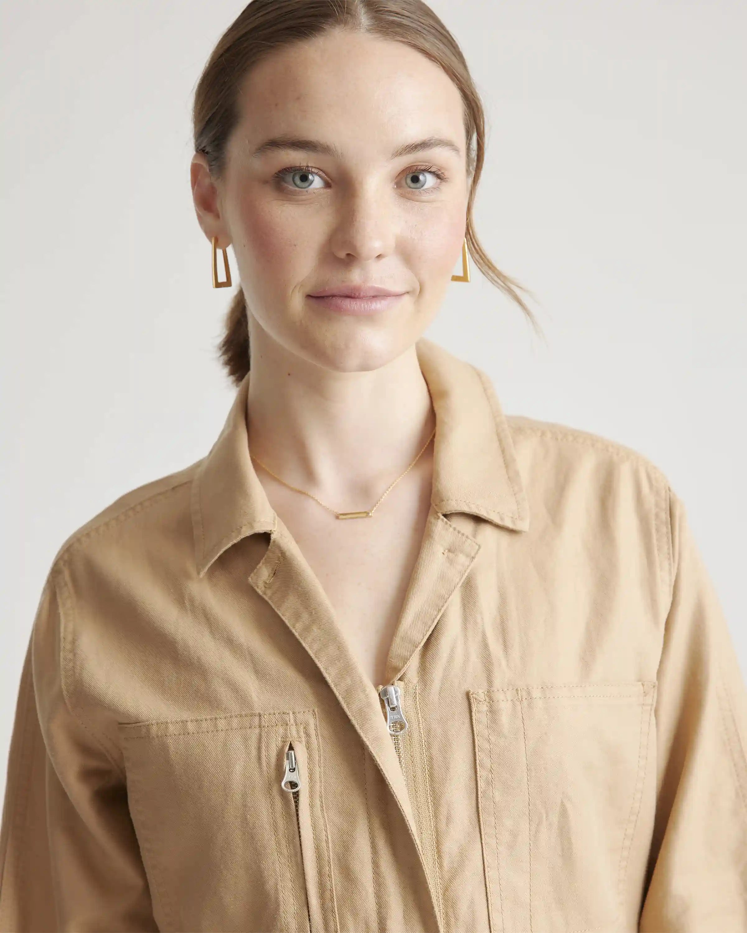 Cotton Linen Twill Long Sleeve Coverall Jumpsuit