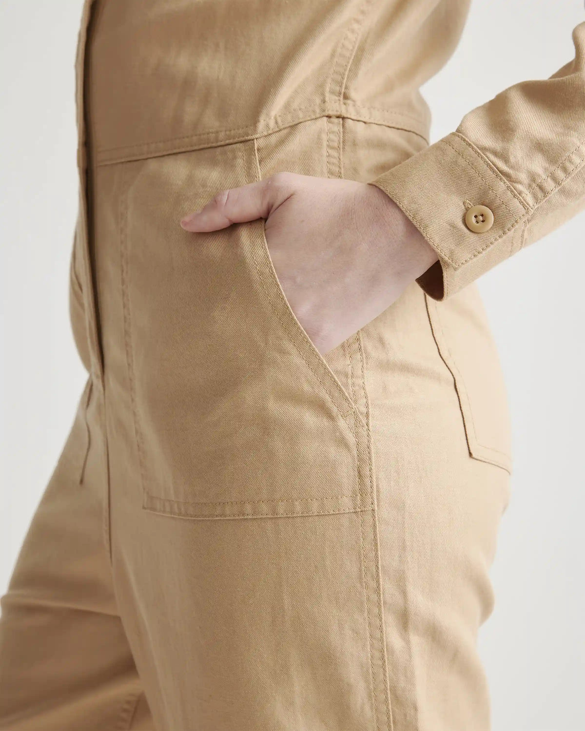 Cotton Linen Twill Long Sleeve Coverall Jumpsuit