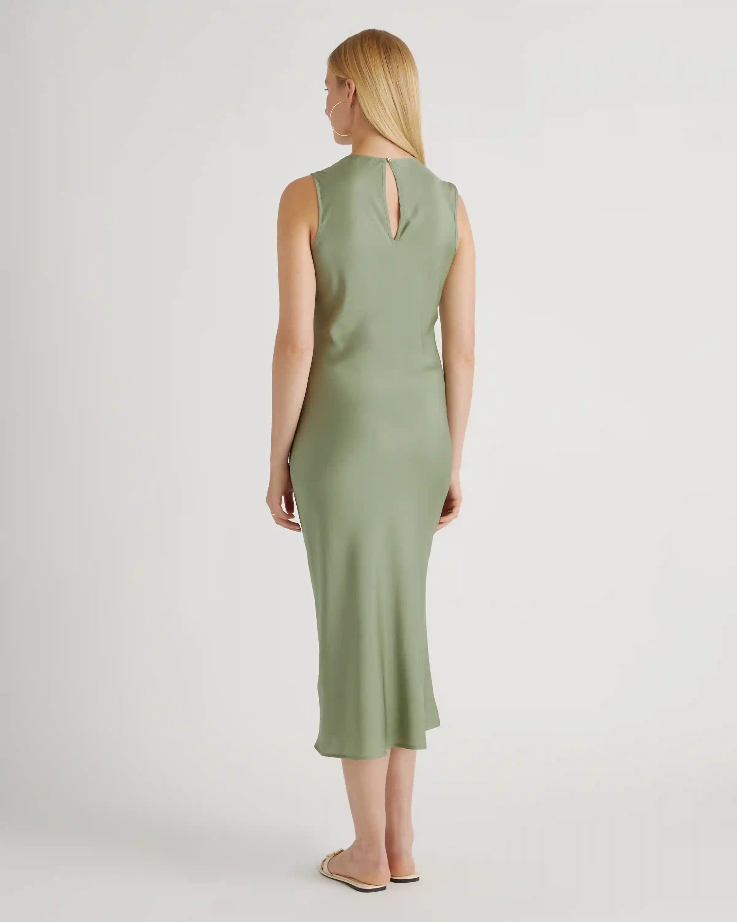 Washable Stretch Silk Tank Midi Dress