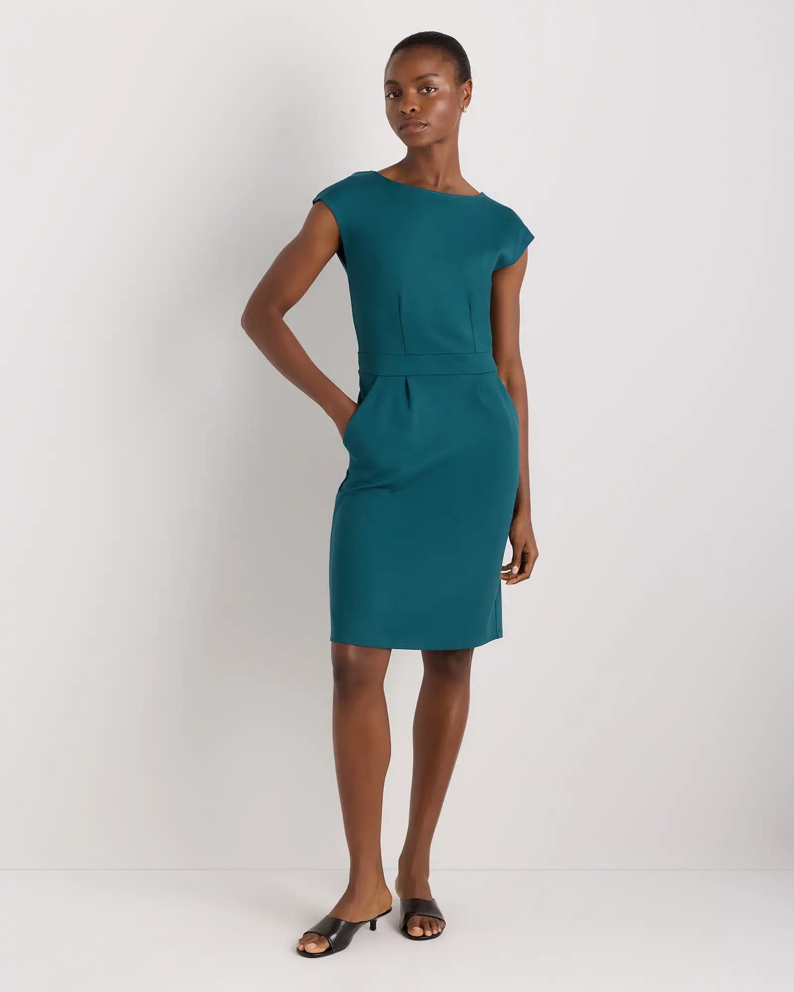 Ultra-Stretch Ponte Cap Sleeve Dress