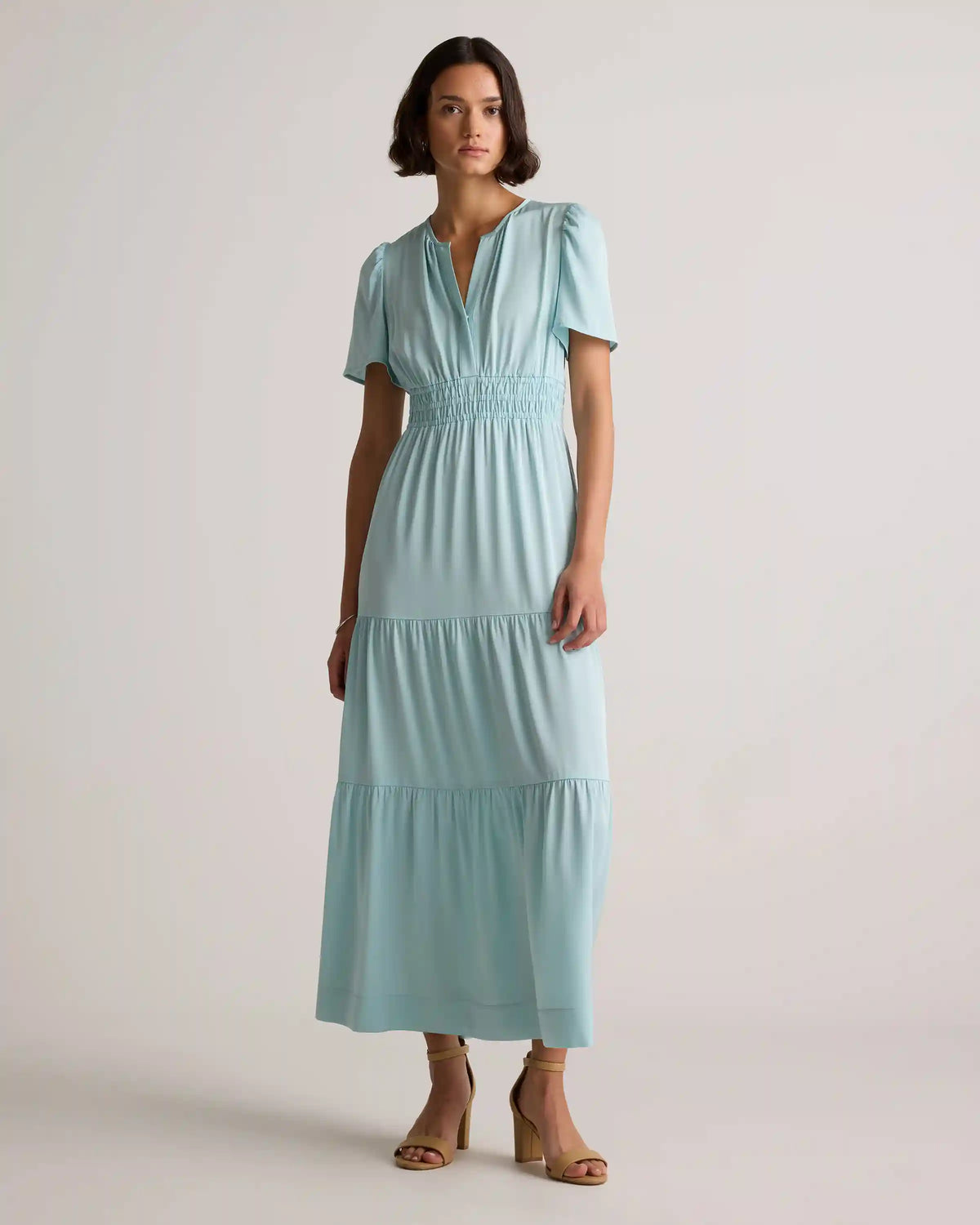 Washable Stretch Silk Tiered Maxi Dress