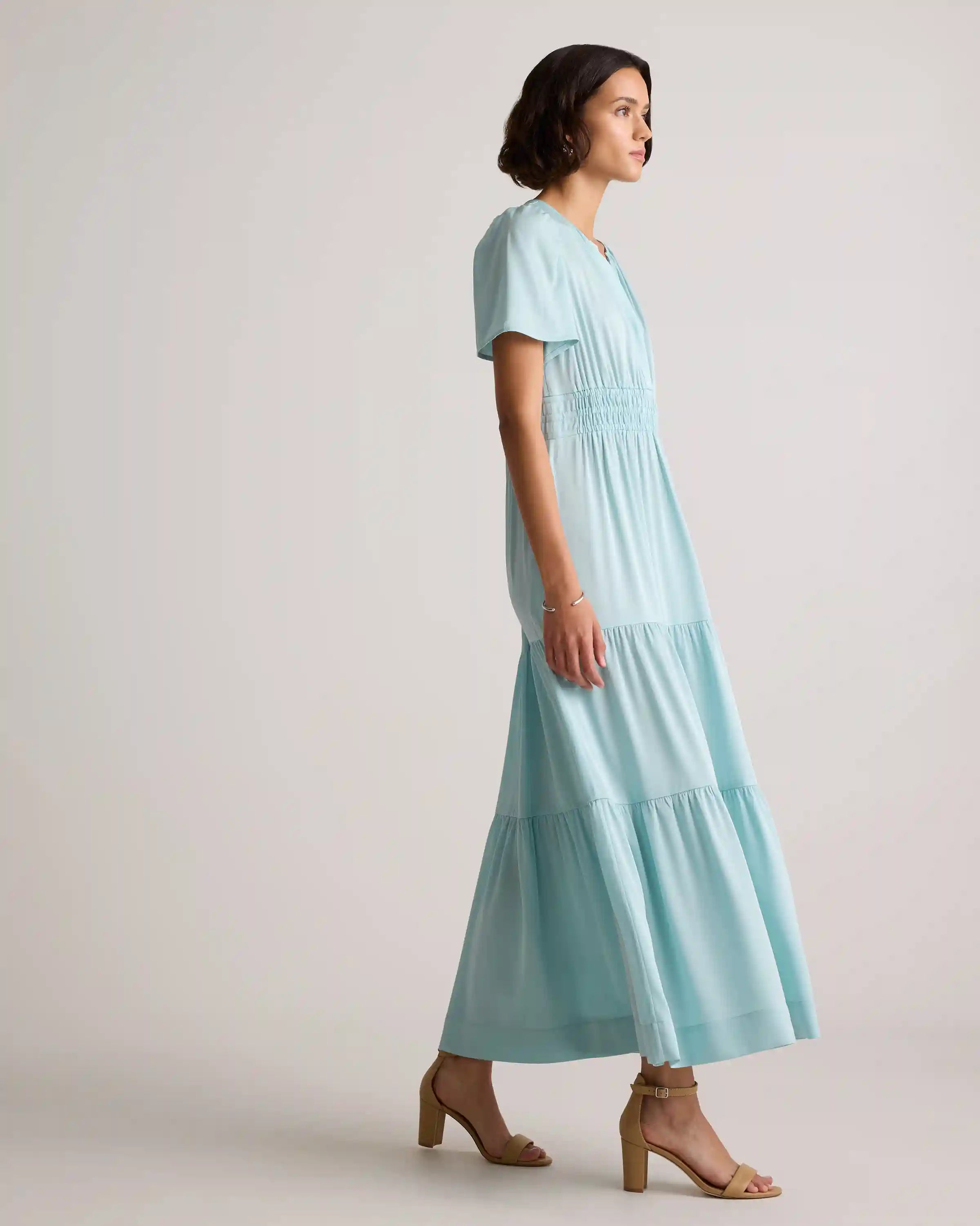 Washable Stretch Silk Tiered Maxi Dress
