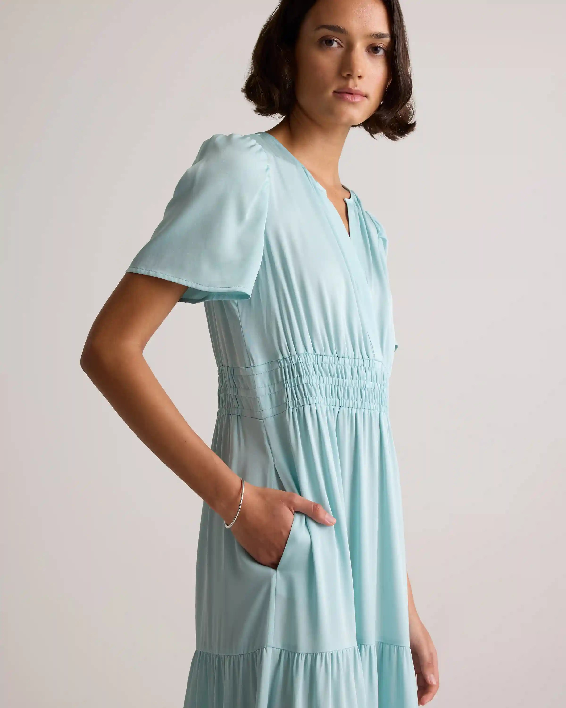Washable Stretch Silk Tiered Maxi Dress