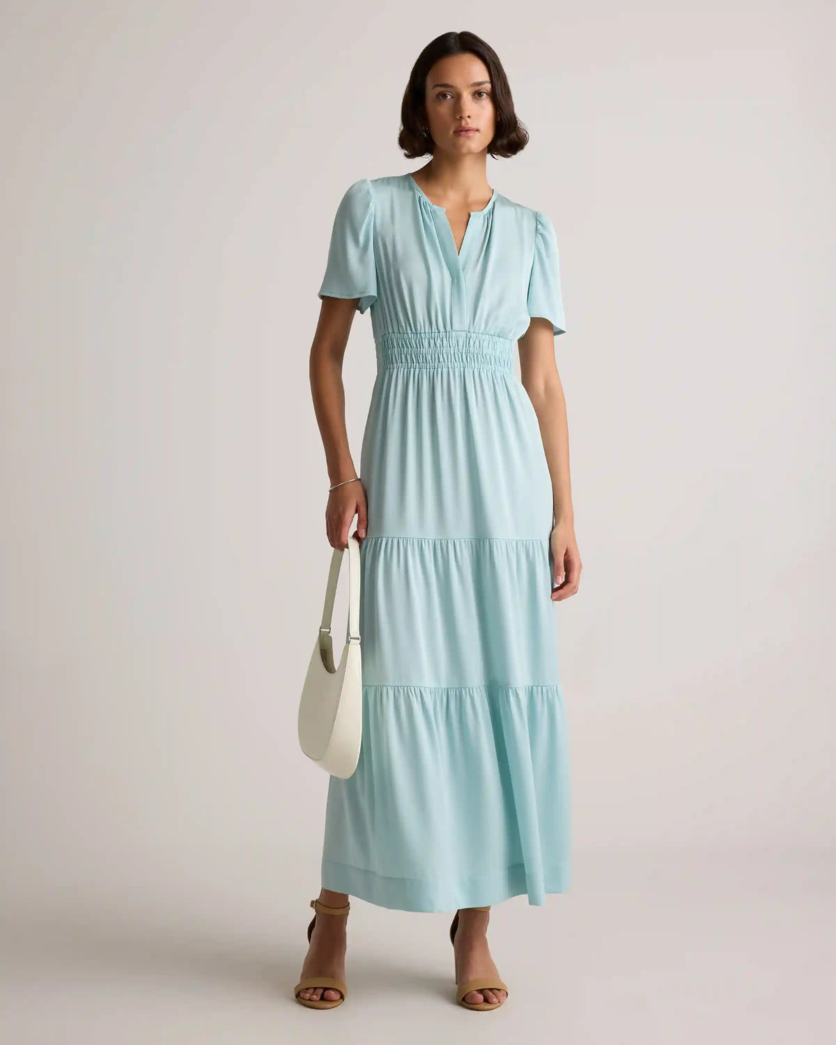 Washable Stretch Silk Tiered Maxi Dress