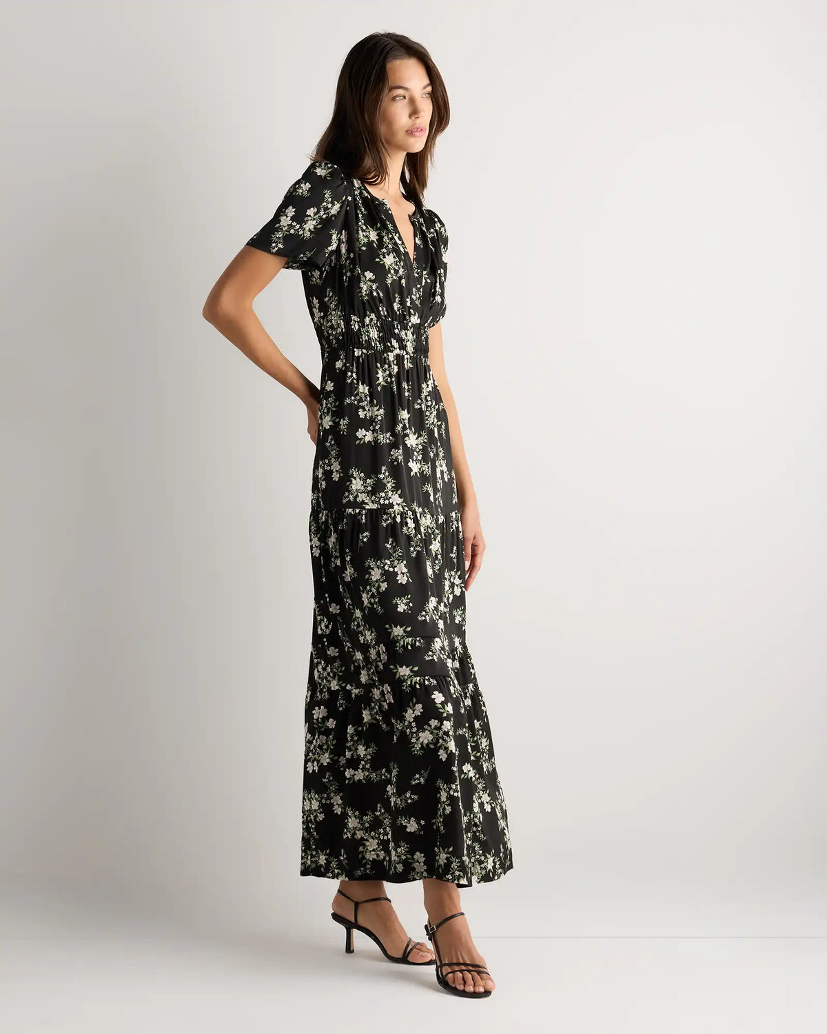 Washable Stretch Silk Tiered Maxi Dress