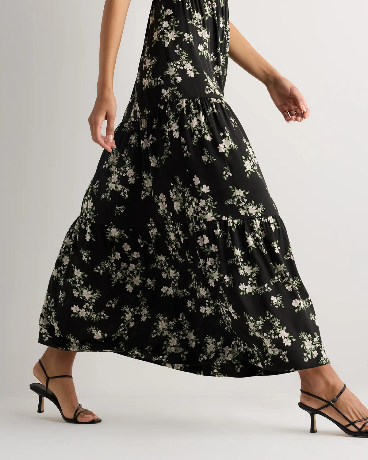 Washable Stretch Silk Tiered Maxi Dress
