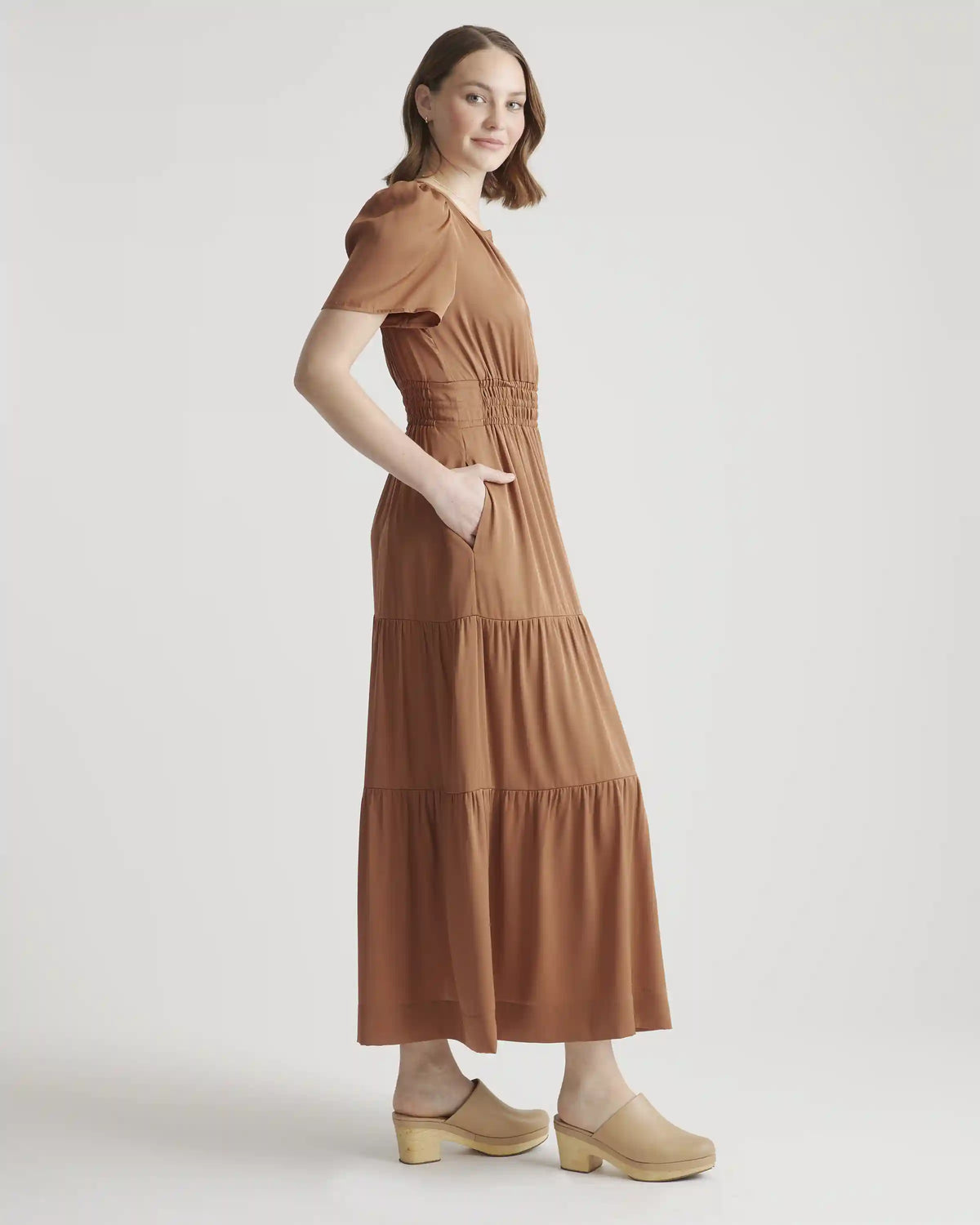Washable Stretch Silk Tiered Maxi Dress