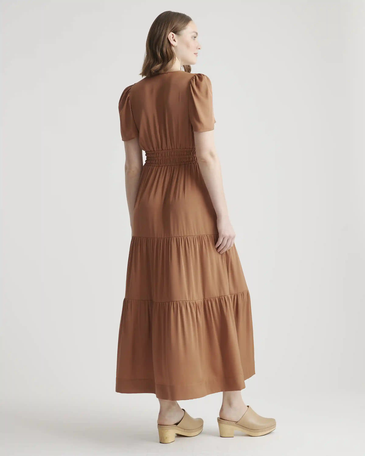 Washable Stretch Silk Tiered Maxi Dress