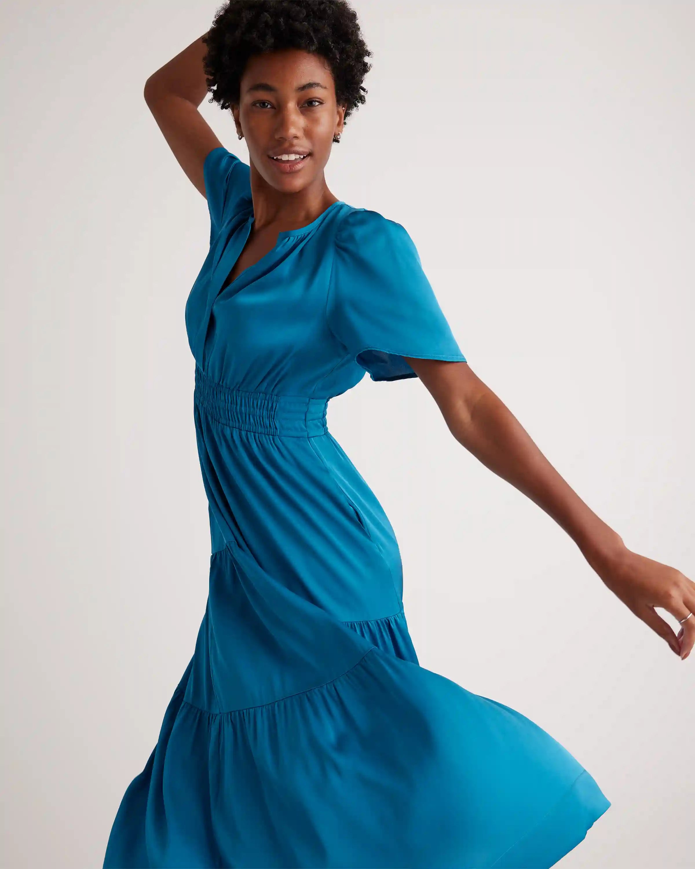 Washable Stretch Silk Tiered Maxi Dress