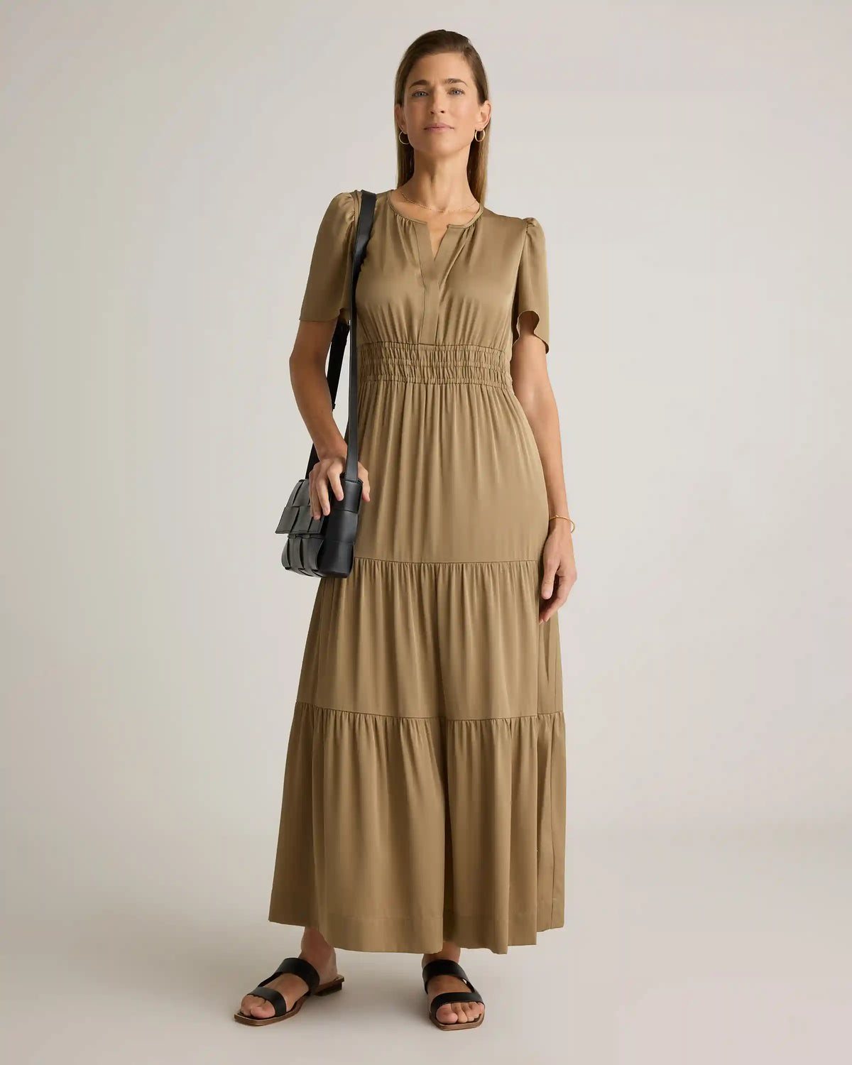Washable Stretch Silk Tiered Maxi Dress