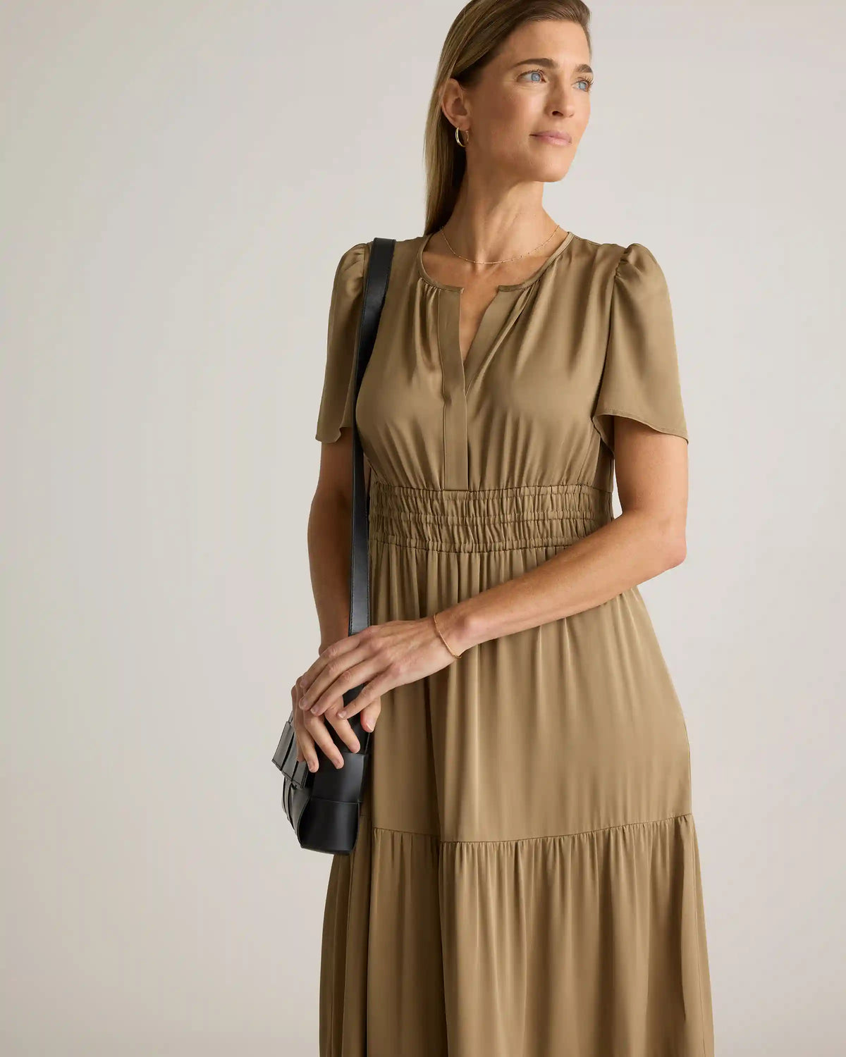 Washable Stretch Silk Tiered Maxi Dress