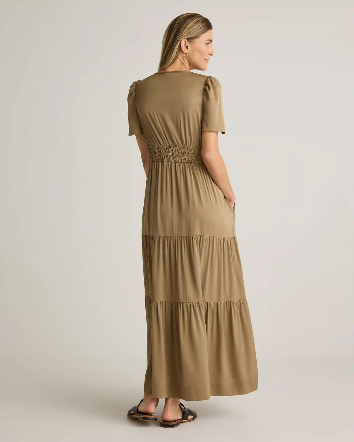 Washable Stretch Silk Tiered Maxi Dress