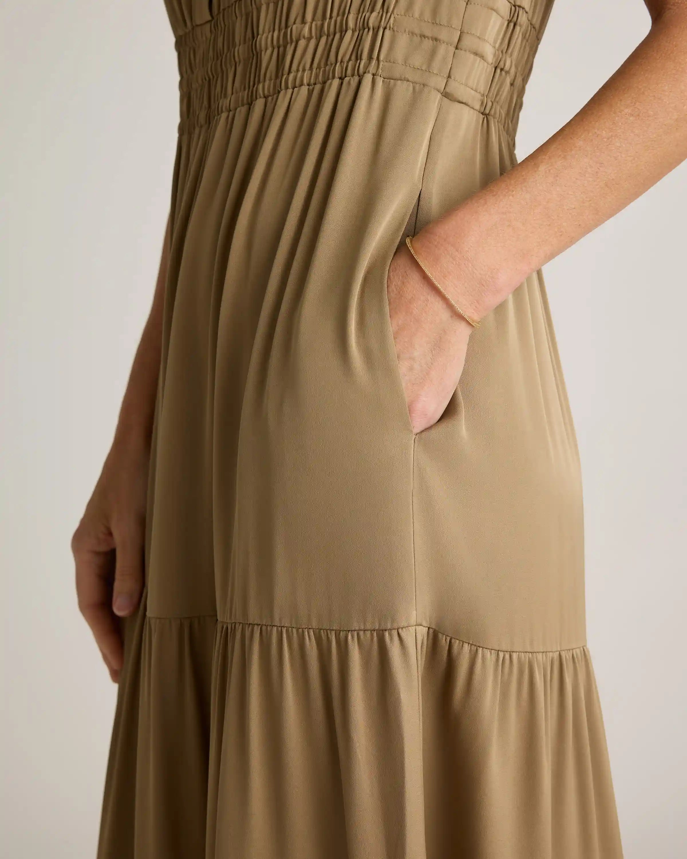 Washable Stretch Silk Tiered Maxi Dress