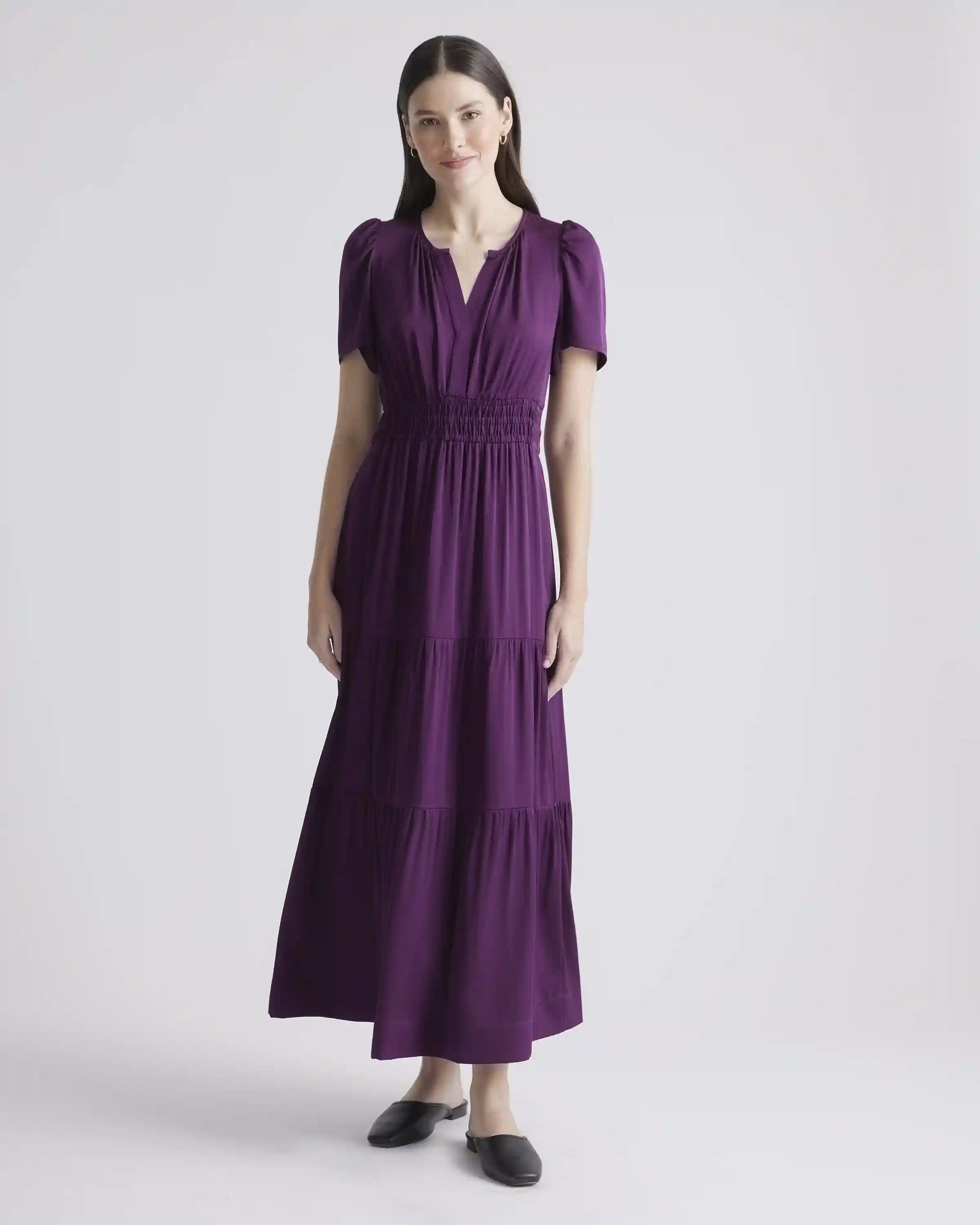 Washable Stretch Silk Tiered Maxi Dress