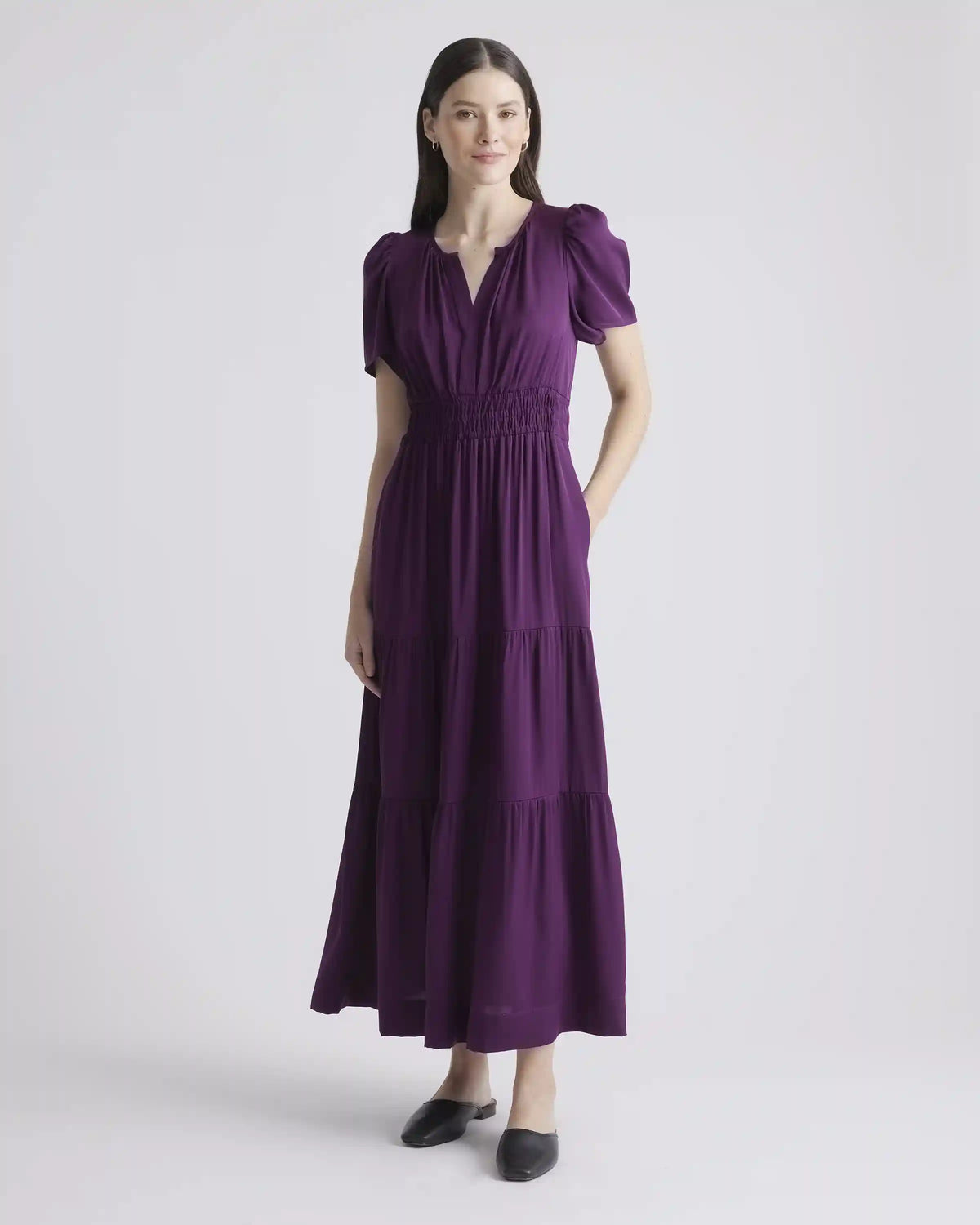 Washable Stretch Silk Tiered Maxi Dress