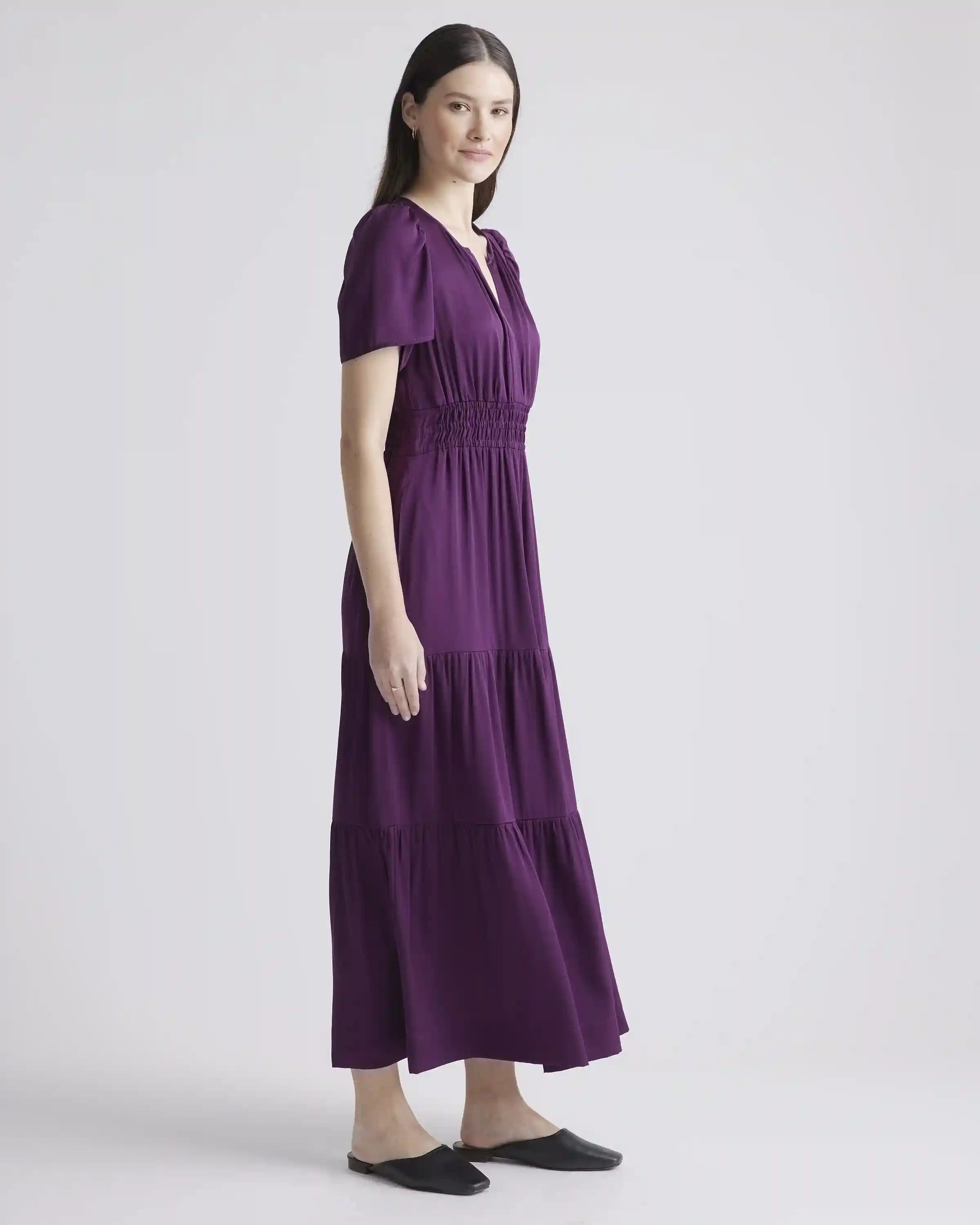 Washable Stretch Silk Tiered Maxi Dress