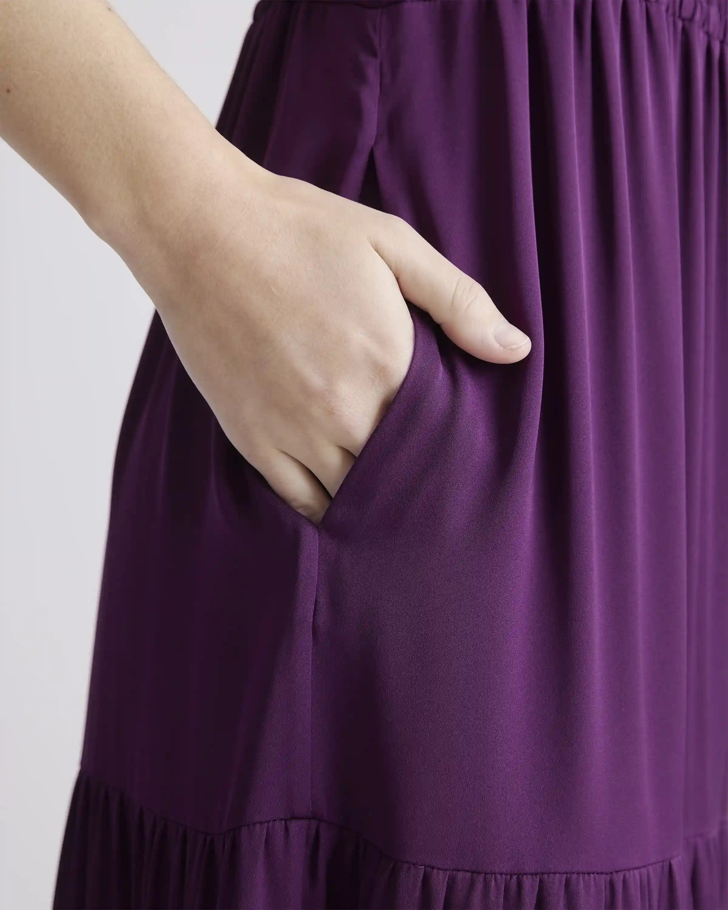 Washable Stretch Silk Tiered Maxi Dress