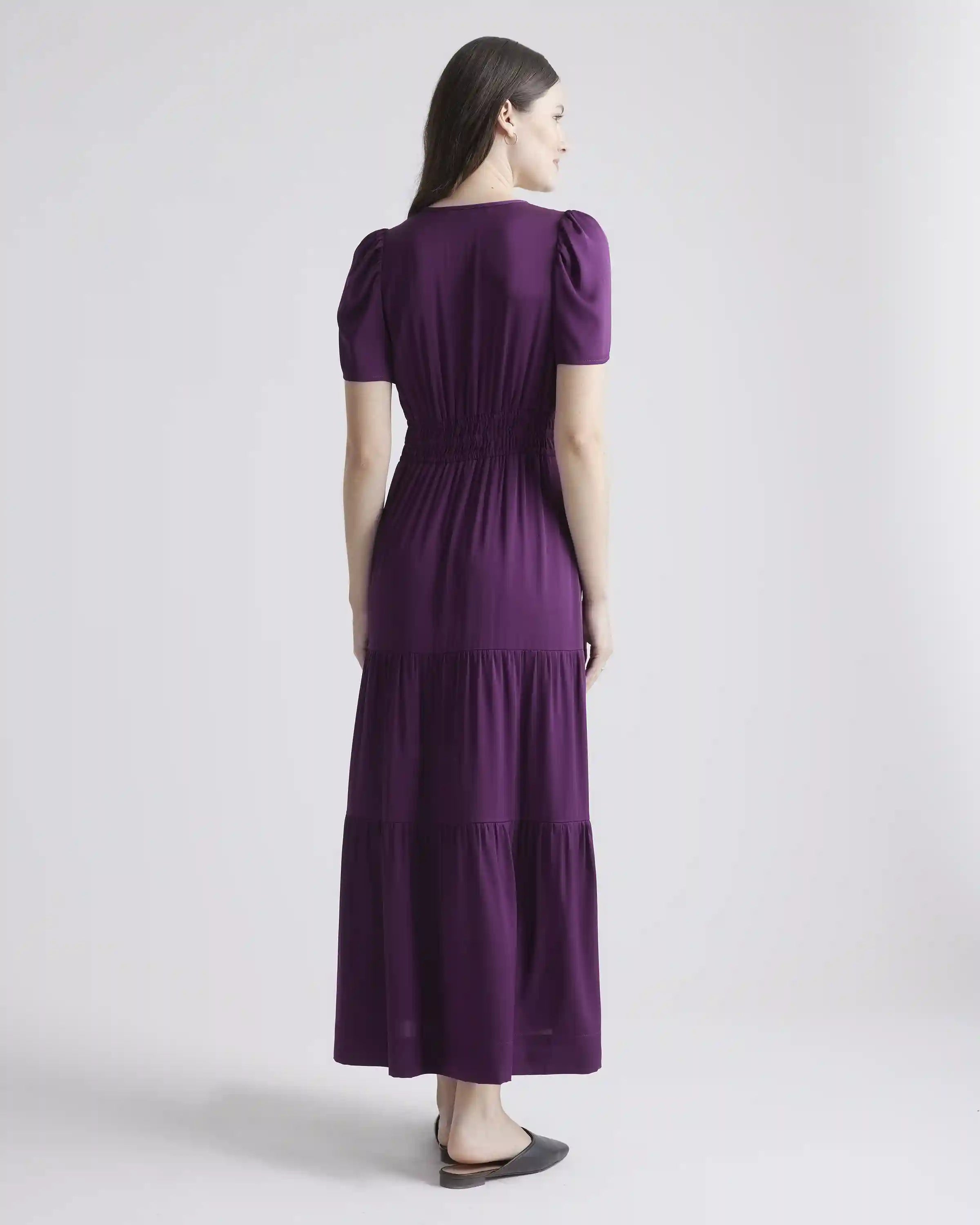 Washable Stretch Silk Tiered Maxi Dress
