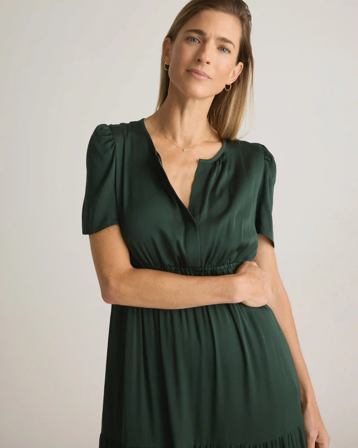 Washable Stretch Silk Tiered Maxi Dress