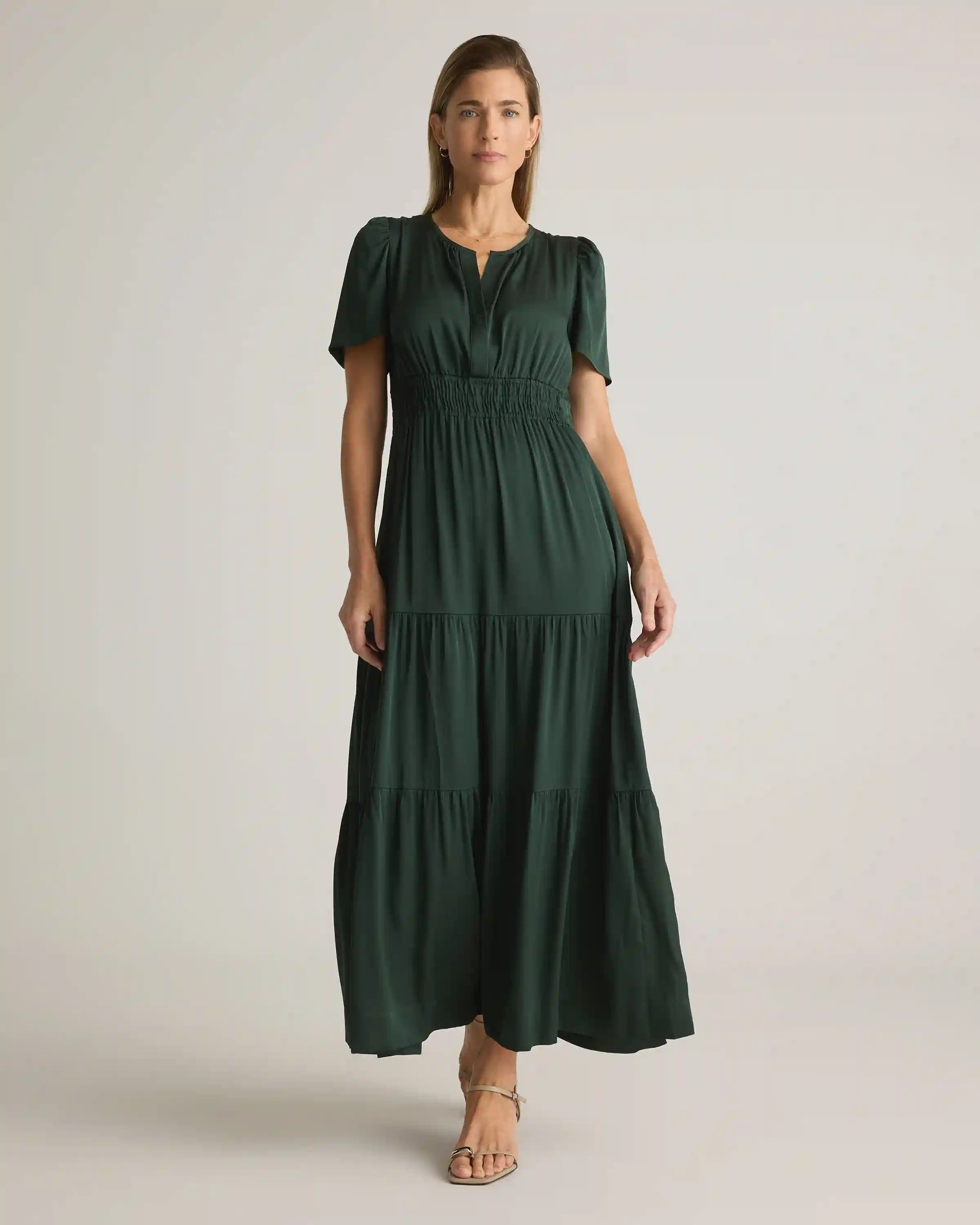 Washable Stretch Silk Tiered Maxi Dress