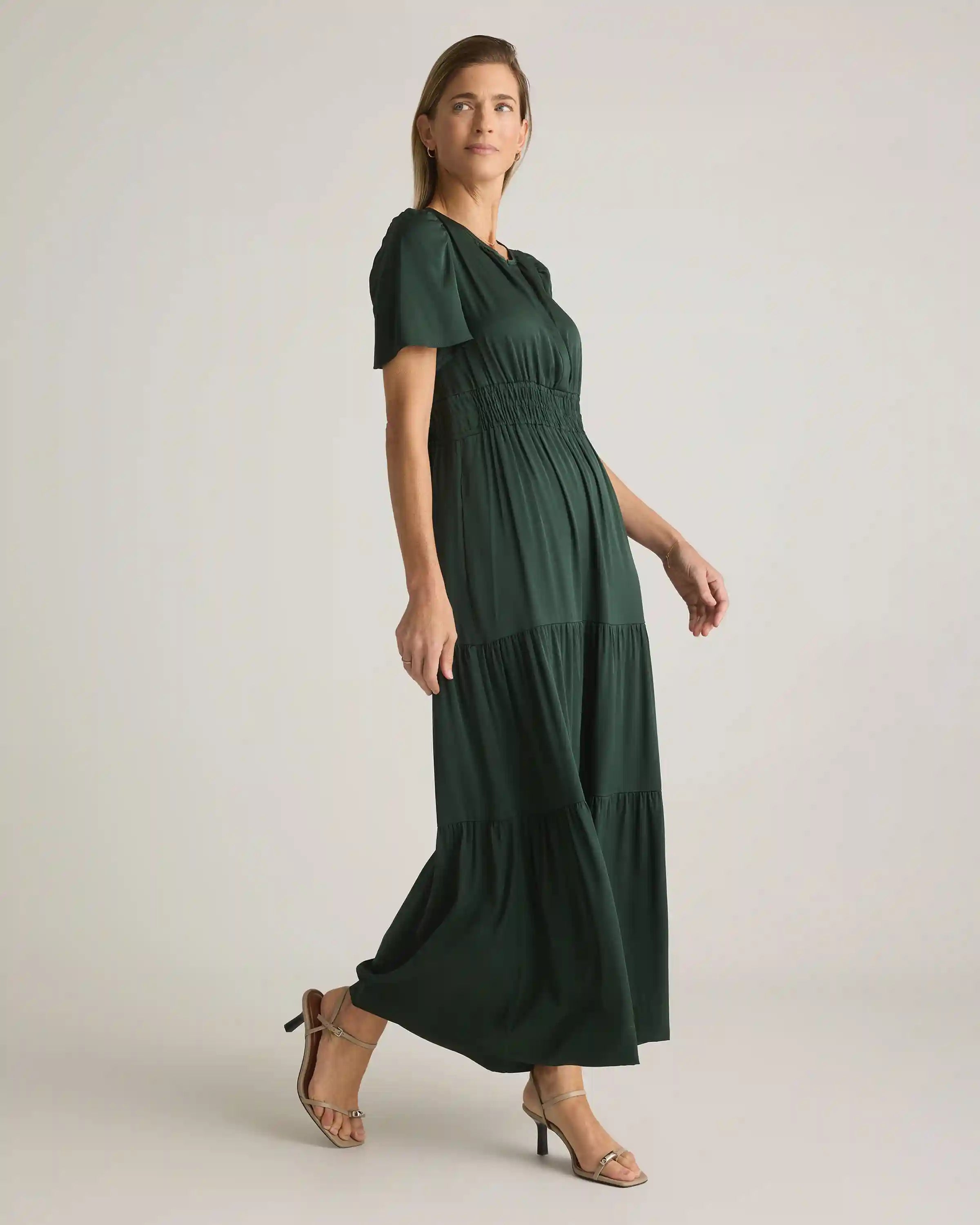 Washable Stretch Silk Tiered Maxi Dress